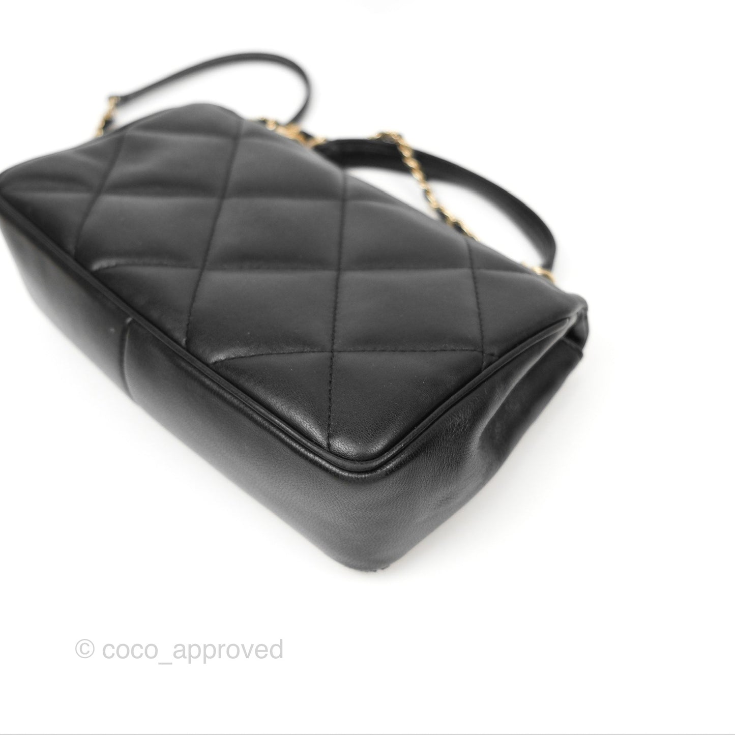 Chanel Small Coco Lady Quilted Flap Bag With Top Handle Black Calfskin Gold Hardware