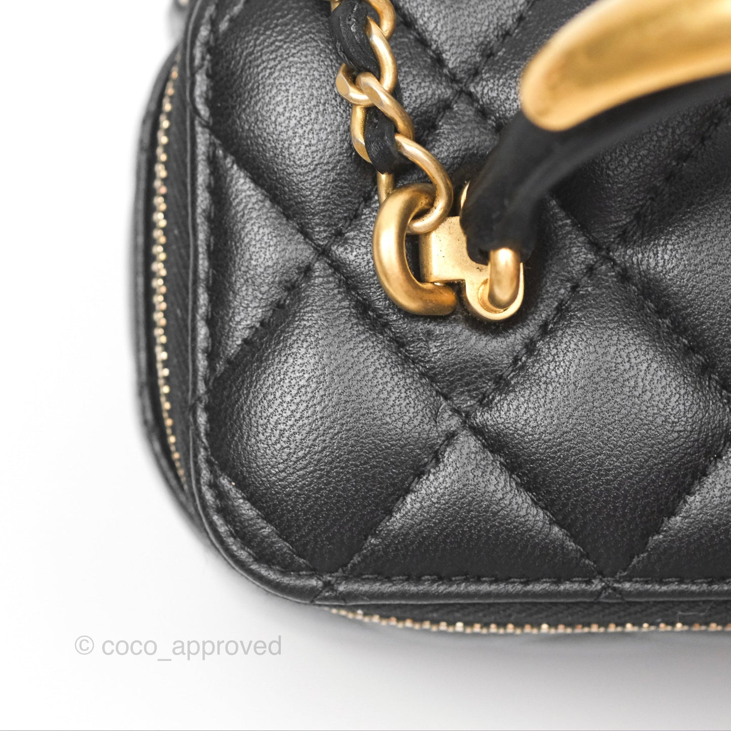 Chanel Vanity Rectangular Metal Top Handle Black Lambskin Aged Gold Hardware 22B