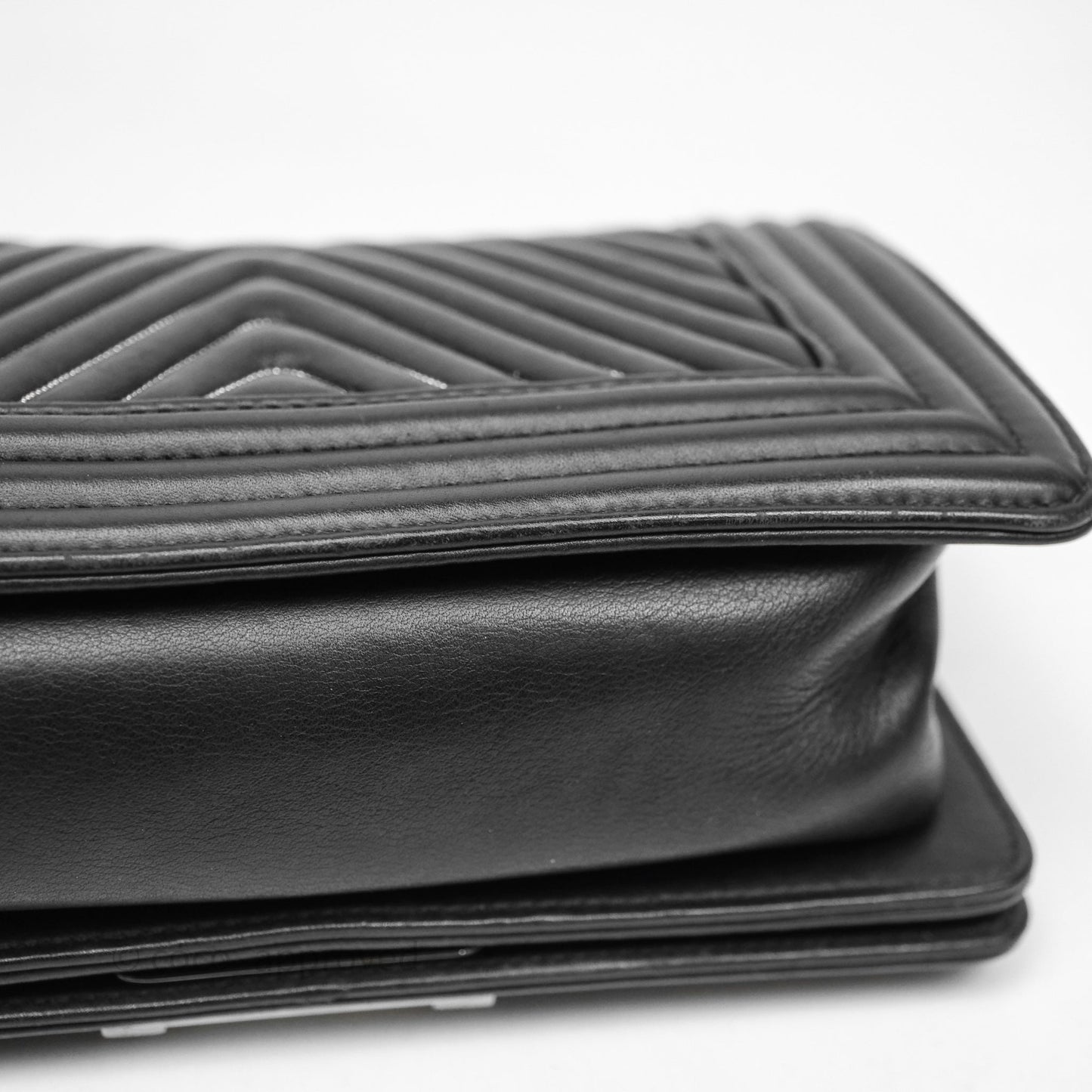 Chanel Small Boy Beaded Chevron Black Lambskin Silver Hardware