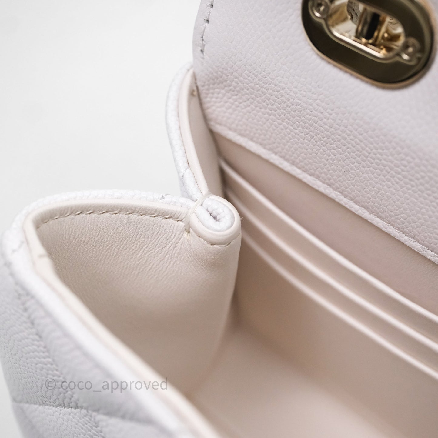 Chanel Small Coco Lady Quilted Flap Bag With Top Handle White Calfskin Gold Hardware
