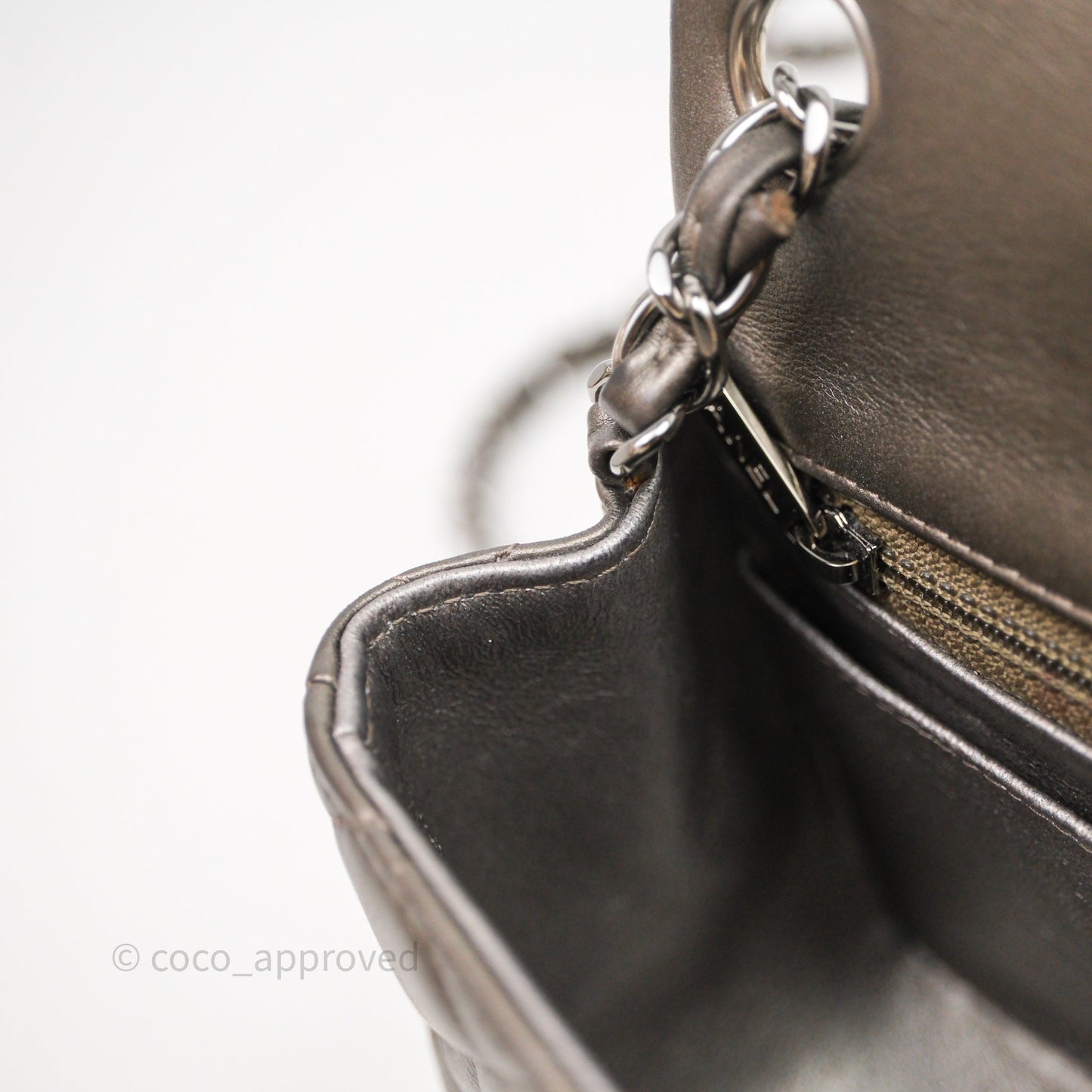 Chanel Mini Square Metallic Dark Grey Lambskin Dark Silver Hardware