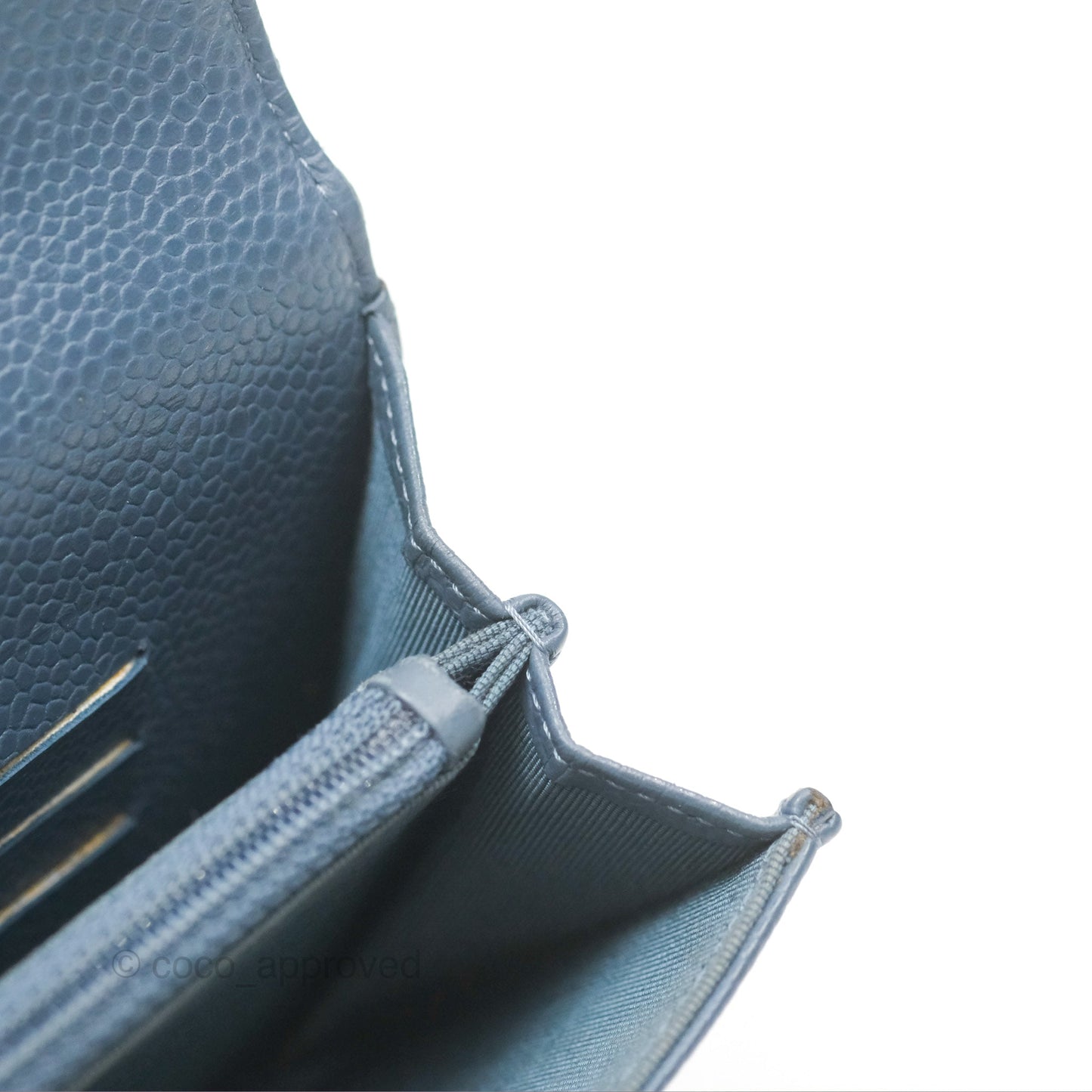 Chanel Quilted Small Flap Wallet Grey Blue Caviar Silver Hardware