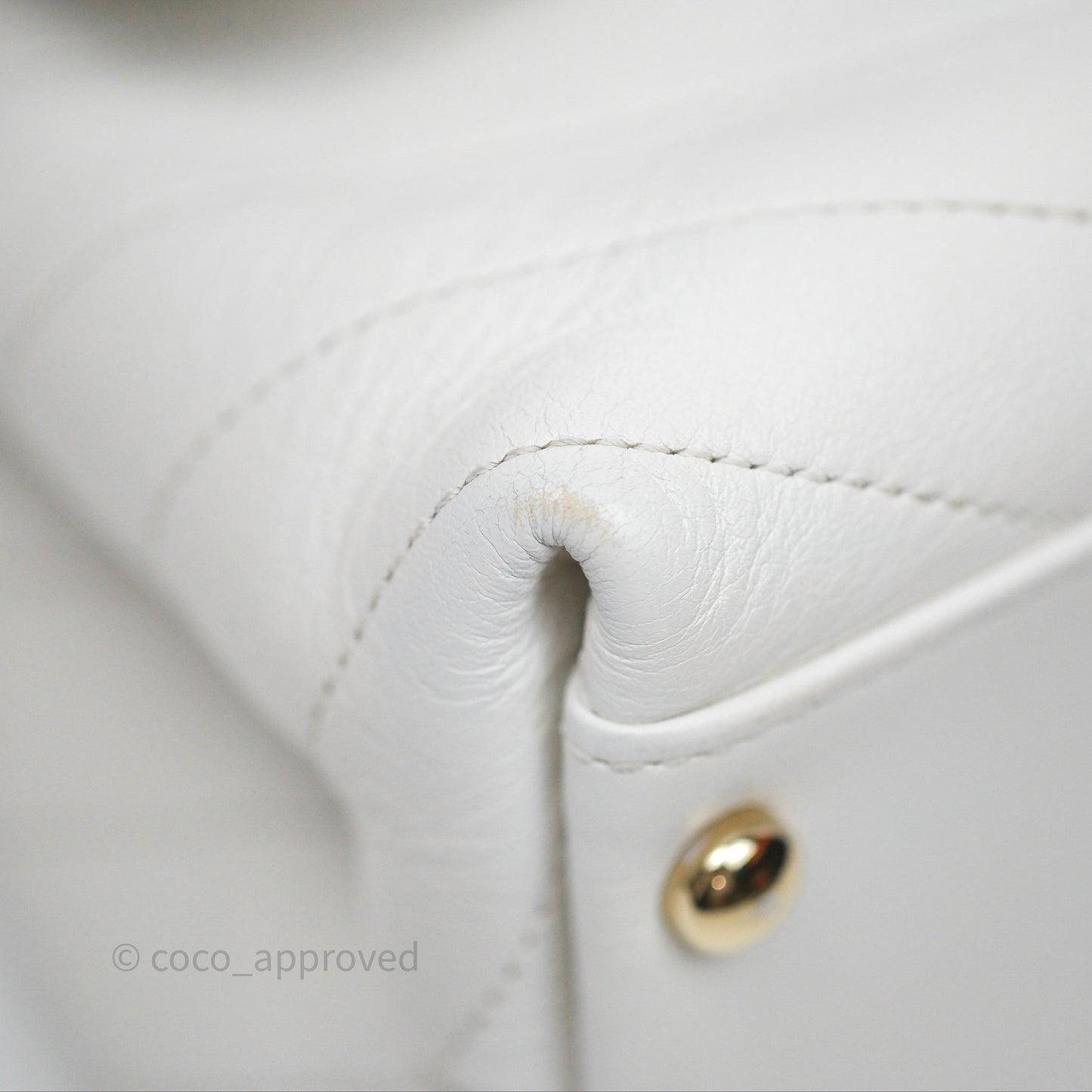 Chanel Small Chevron Chic Top Handle Flap White Calfskin Gold Hardware