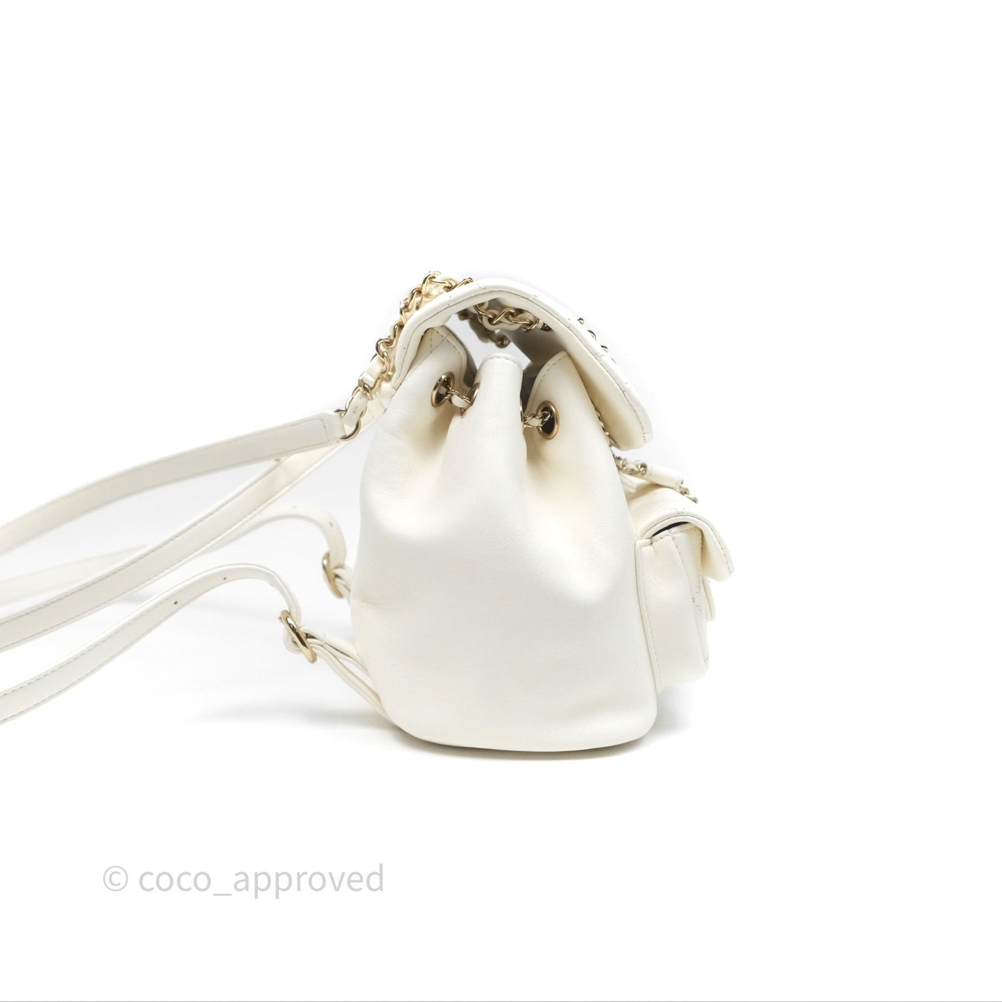 Chanel Quilted Small Duma Drawstring Backpack White Calfskin Gold Hardware