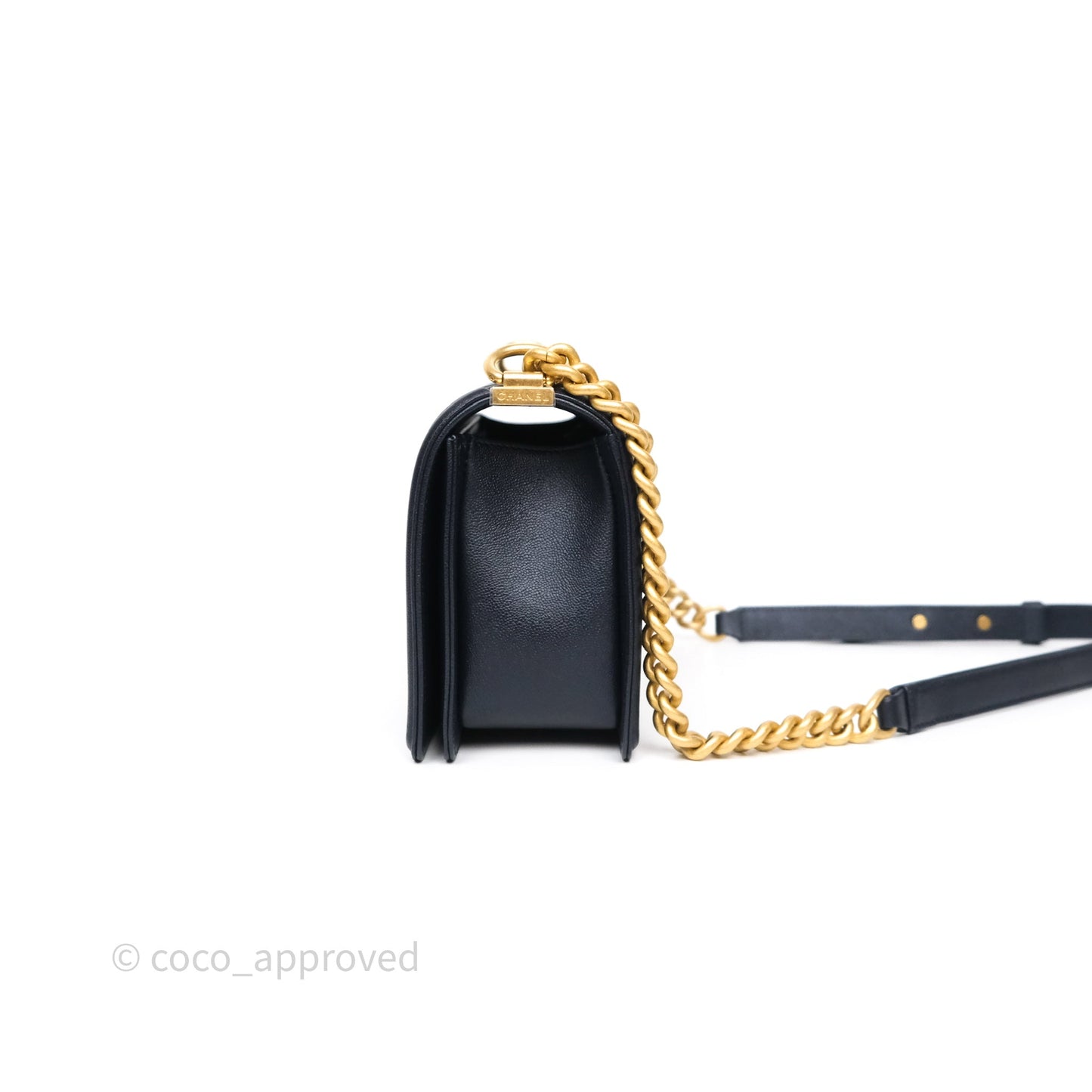 Chanel Quilted Medium Boy Dark Navy Caviar Aged Gold Hardware
