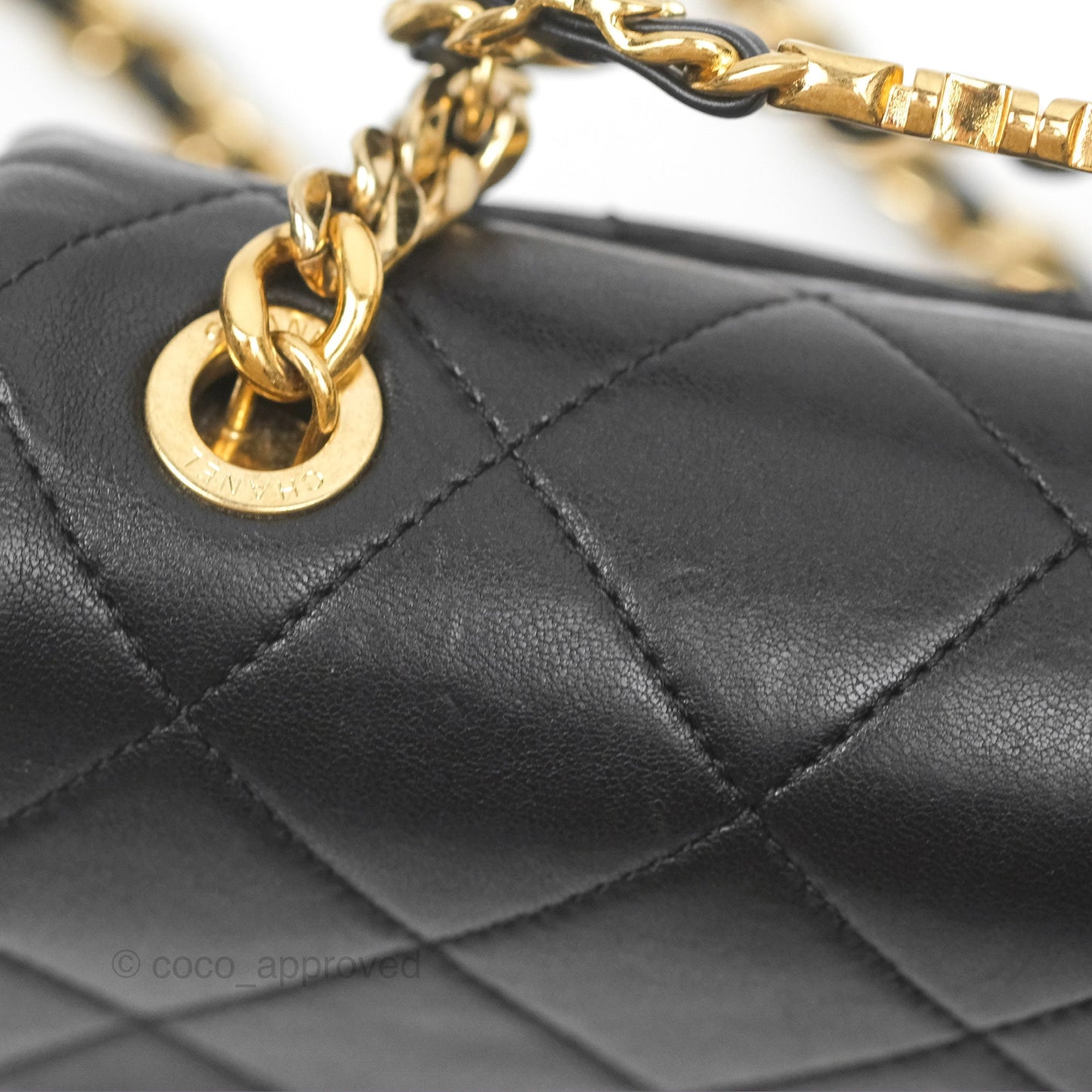 Chanel Mini Top Handle Flap Black Lambskin Aged Gold Hardware