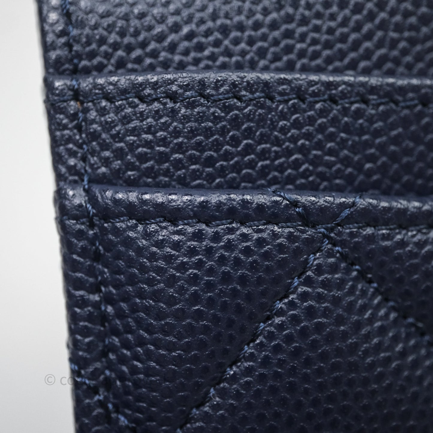 Chanel Classic Flat Card Holder Navy Caviar Gold Hardware