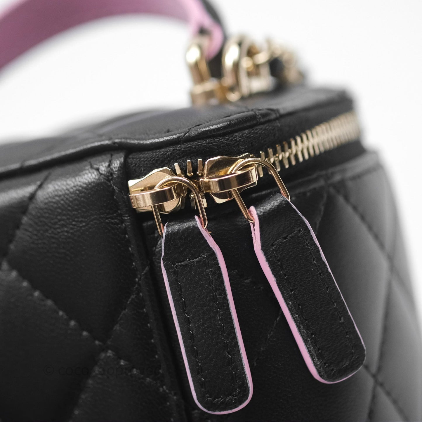 Chanel Mini Top Handle Vanity With Chain Black/ Pink Lambskin Gold Hardware