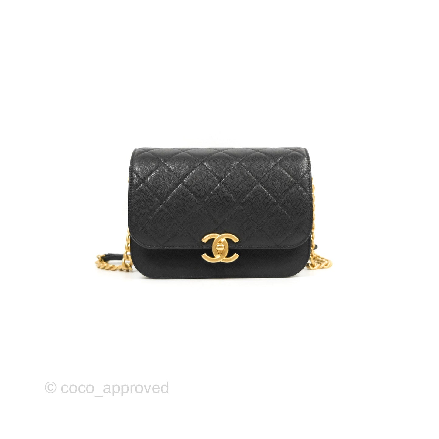 Chanel Mini Messenger Bag Black Caviar Aged Gold Hardware 21K