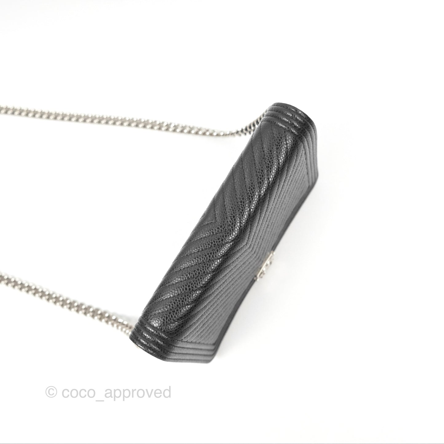 Chanel Chevron Boy Wallet on Chain WOC Black Caviar Silver Hardware