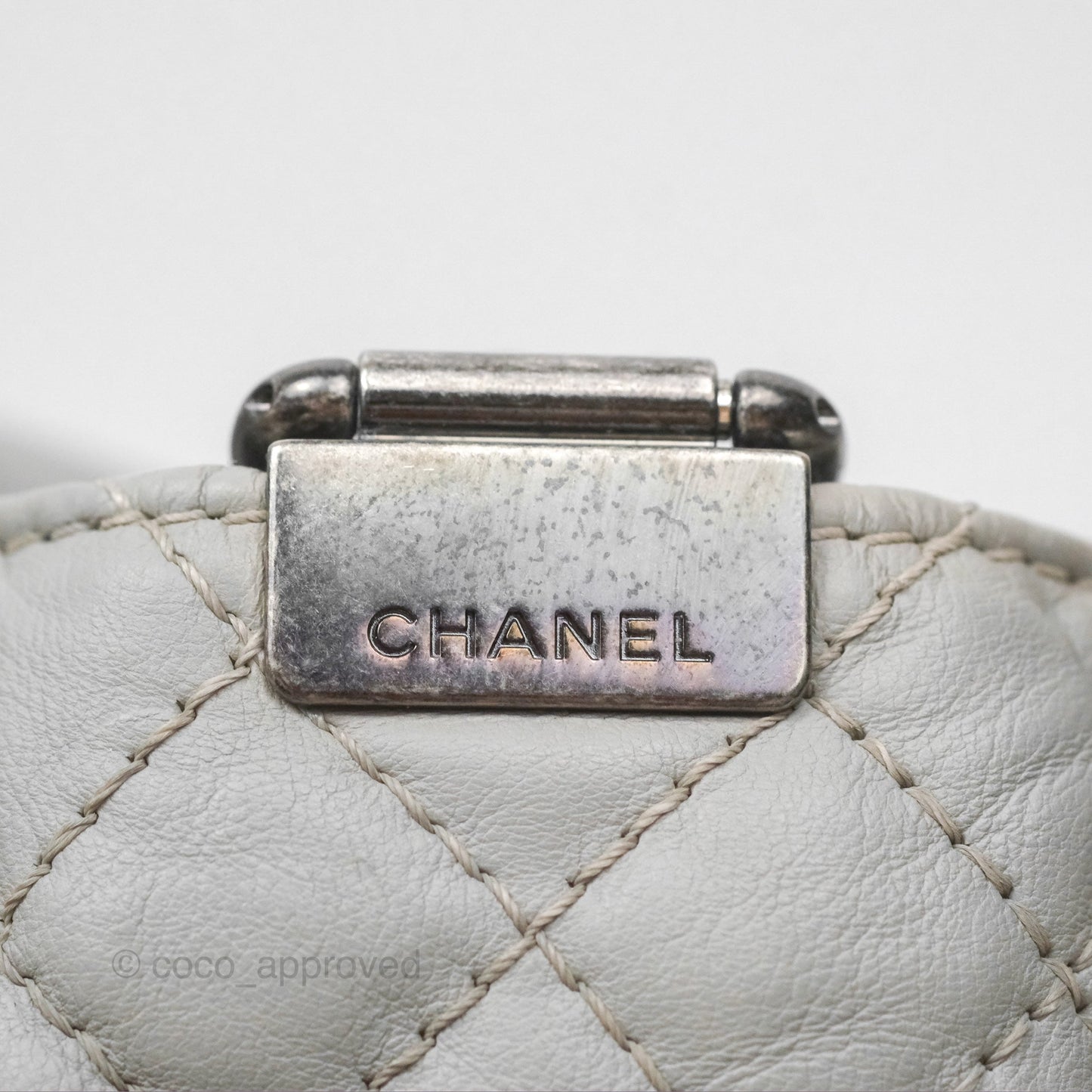 Chanel Medium Boy Reverso Flap Light Grey Calfskin Ruthenium Hardware