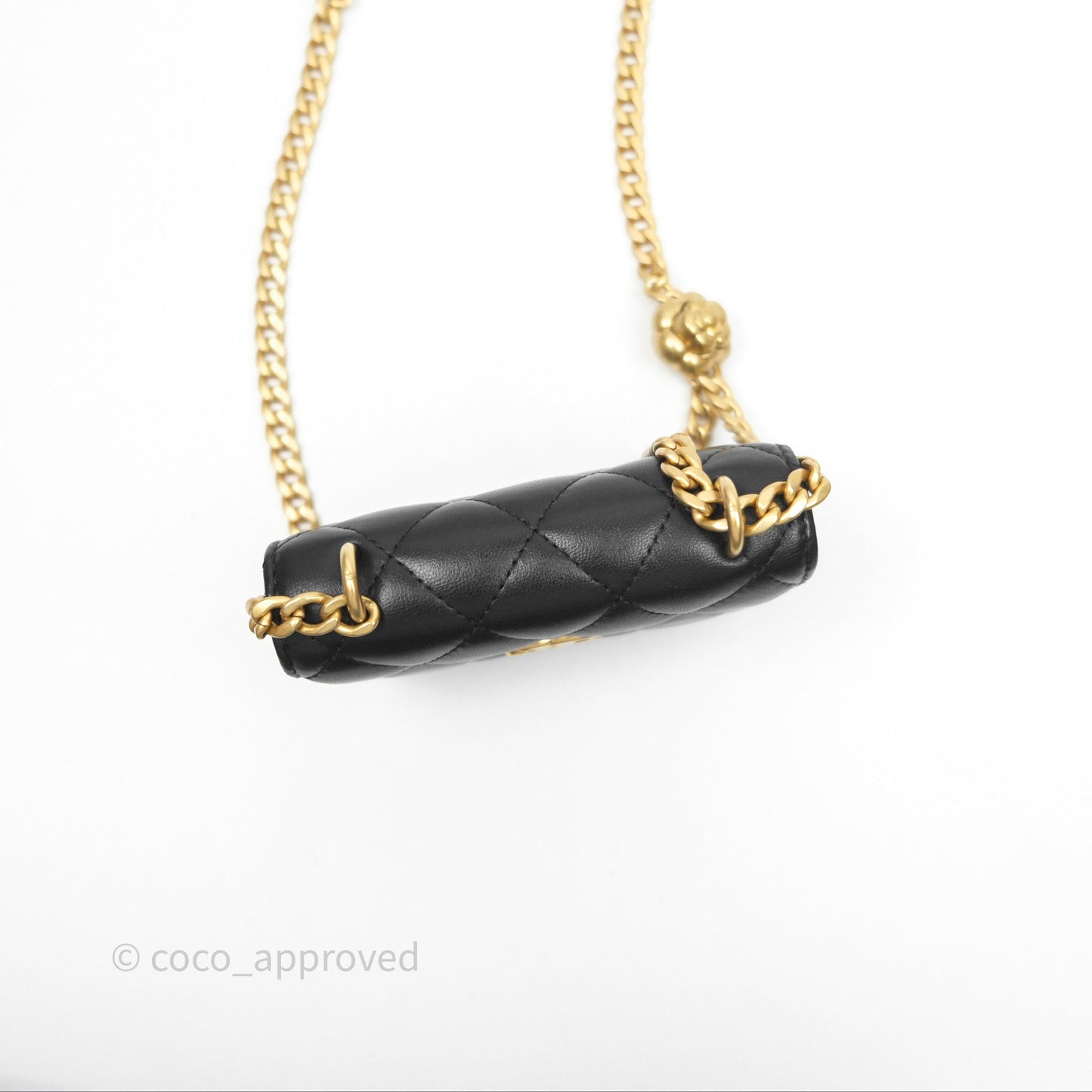 Chanel Mini Clutch With Chain Camellia Adjustable Black Lambskin Aged Gold Hardware
