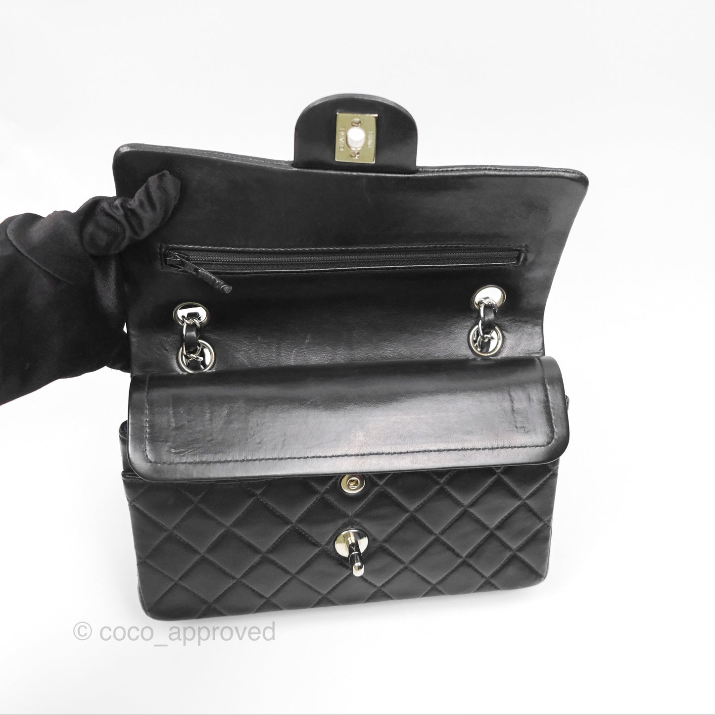 Chanel Vintage Small Classic Flap Black Lambskin Silver Hardware