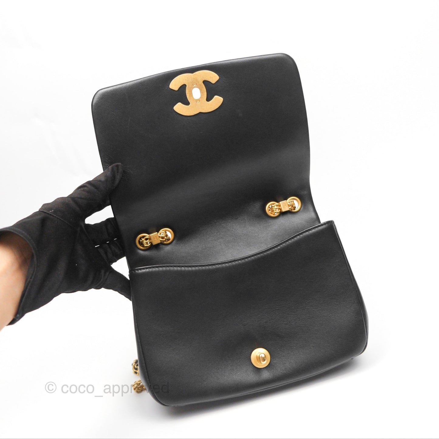 Chanel Small Chain Flap Bag Black Lambskin Aged Gold Hardware 22A