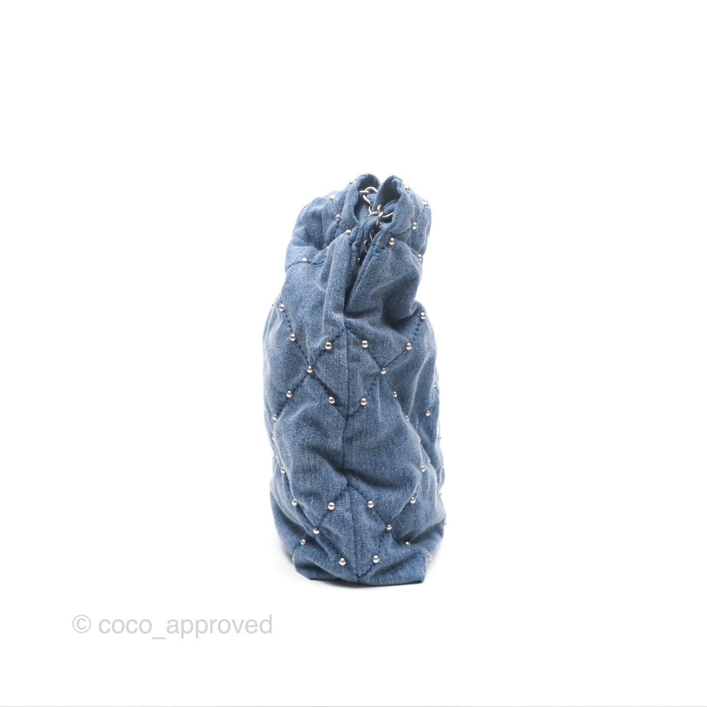 Chanel 22 Small Pearl Studded Denim Silver Hardware