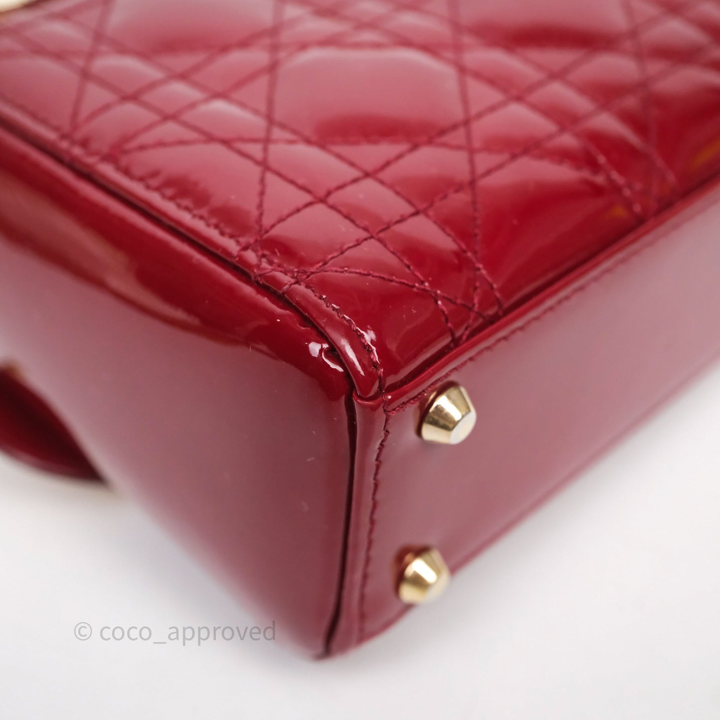 Christian Dior Mini Lady Dior Bag Red Patent Gold Hardware