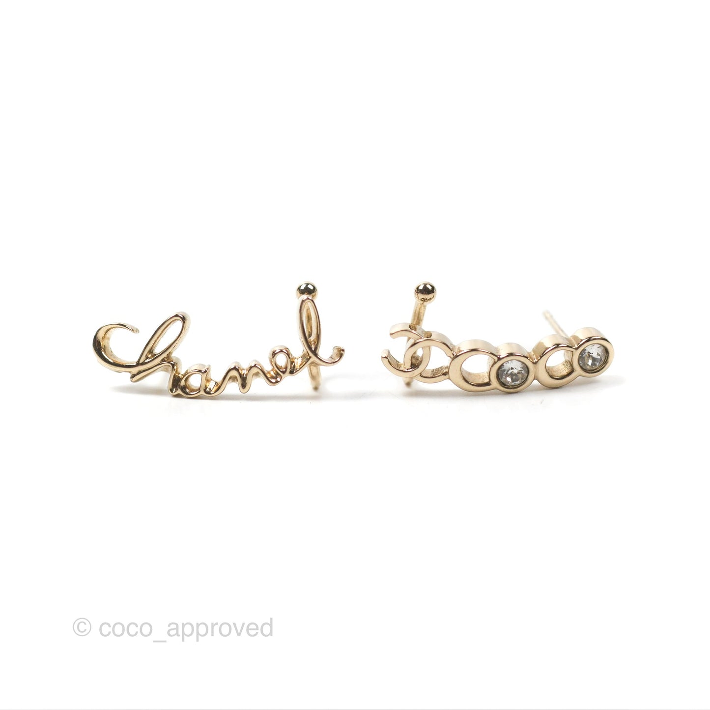 Chanel CC Coco Crystal Earrings Ear Clip Gold Tone 22P