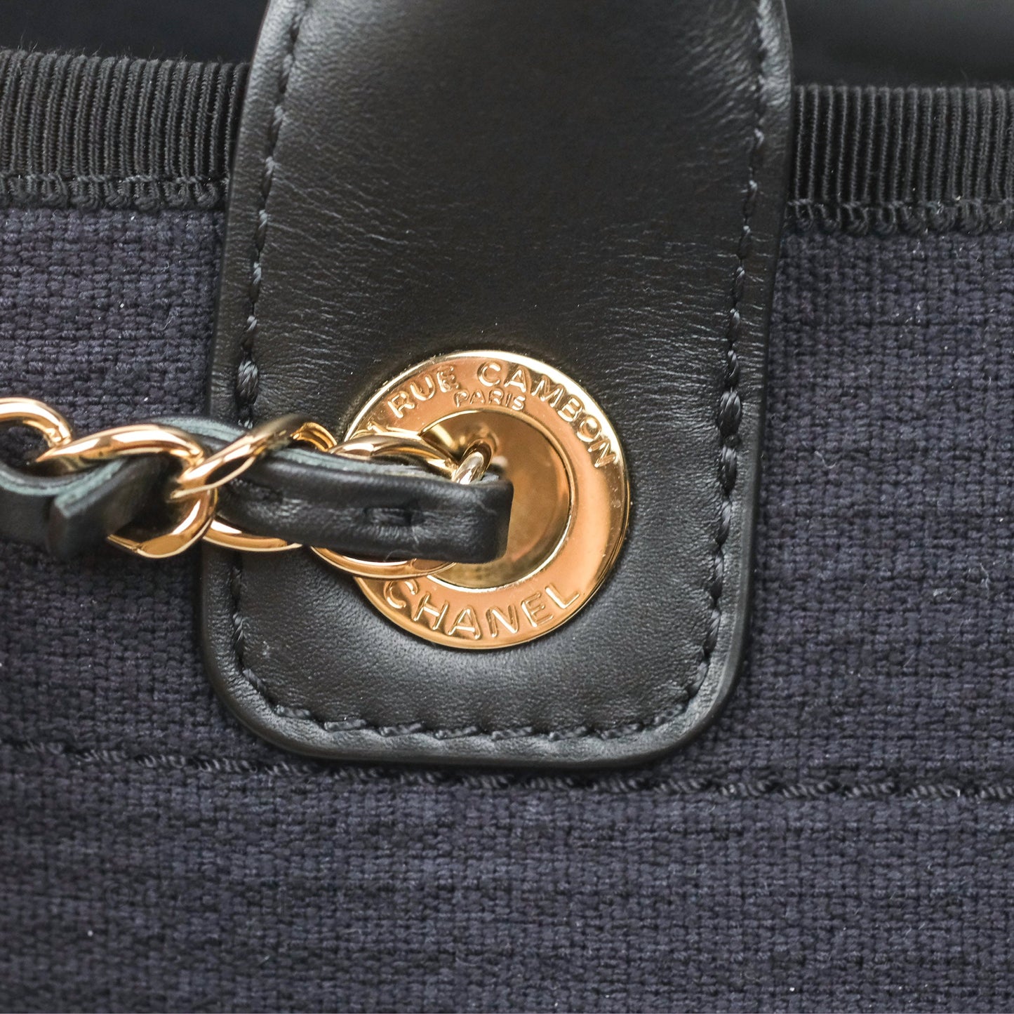 Chanel New Small Deauville Tote Dark Navy Cotton Raffia Logo