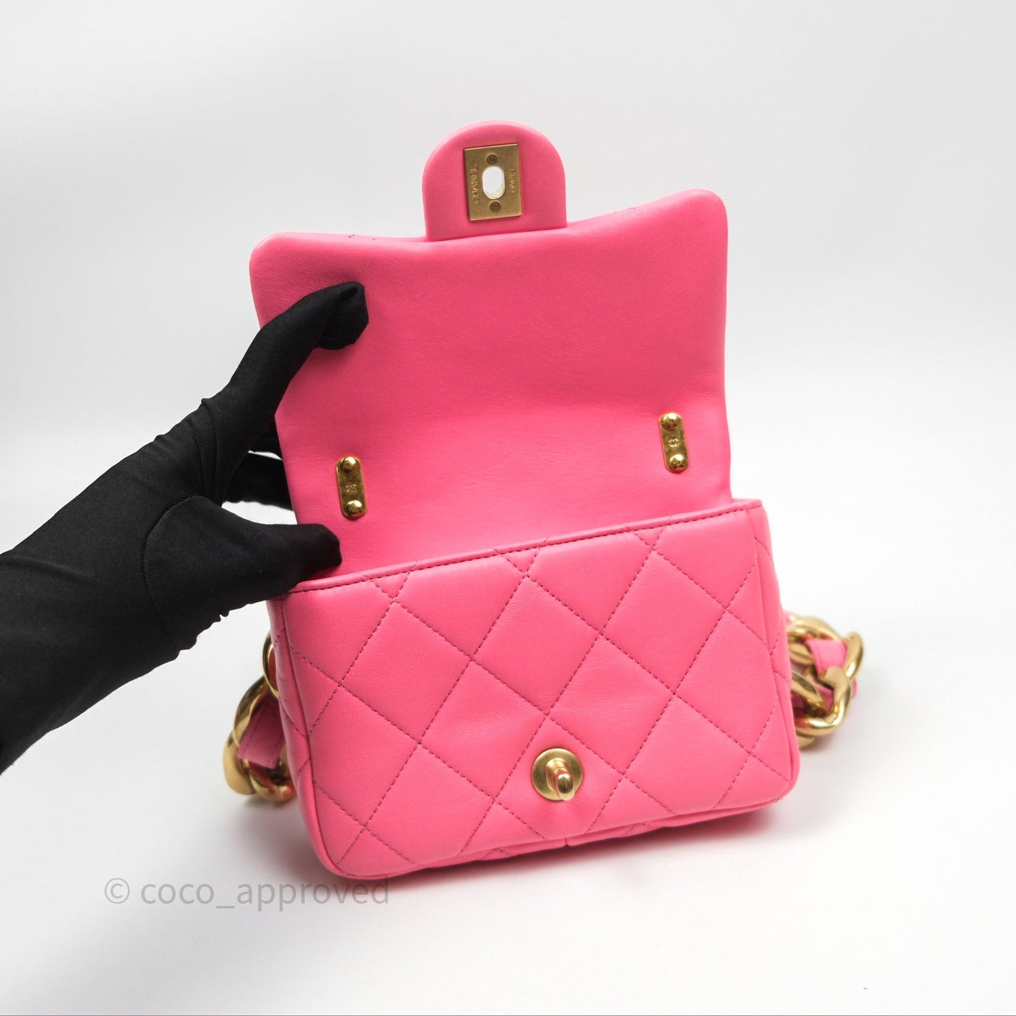 Chanel Quilted Mini CC Funky Town Flap Pink Lambskin Aged Gold Hardware