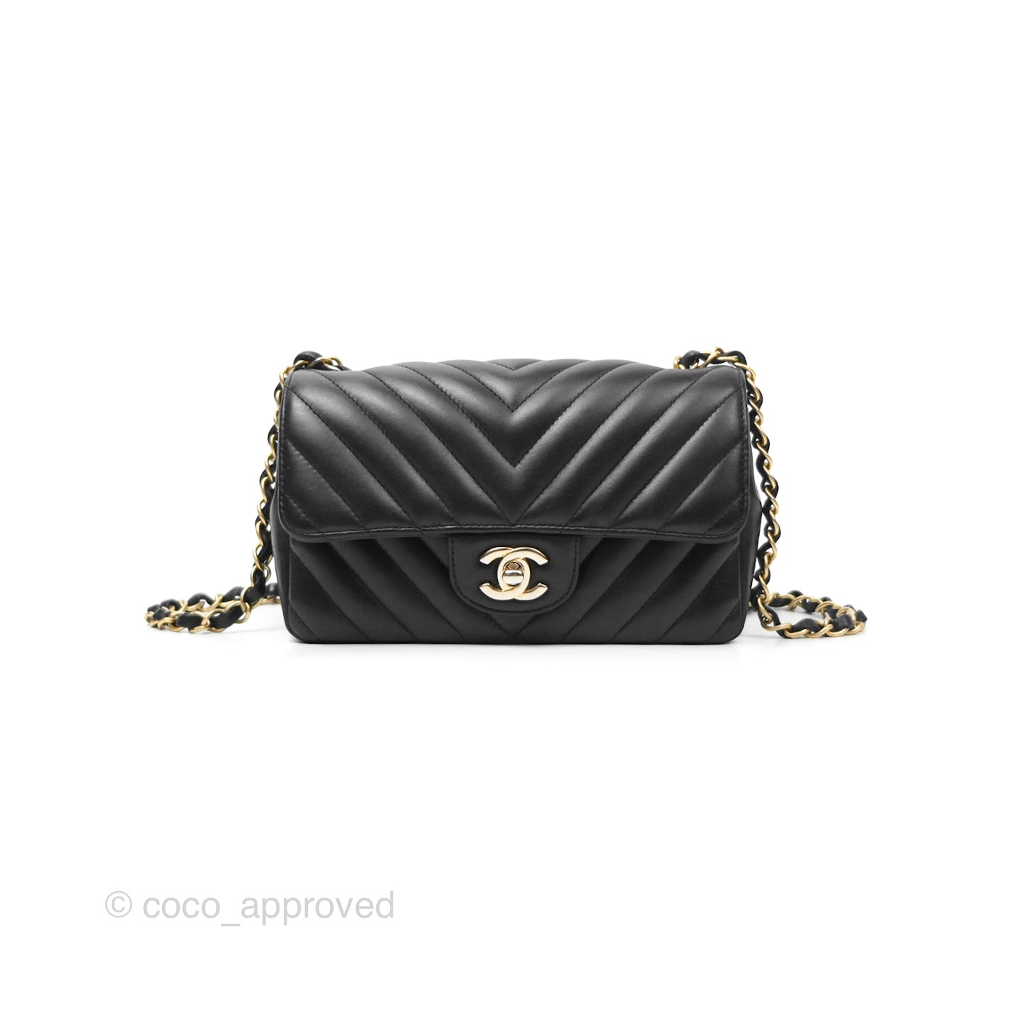 Chanel Chevron Mini Rectangular Black Lambskin Aged Gold Hardware