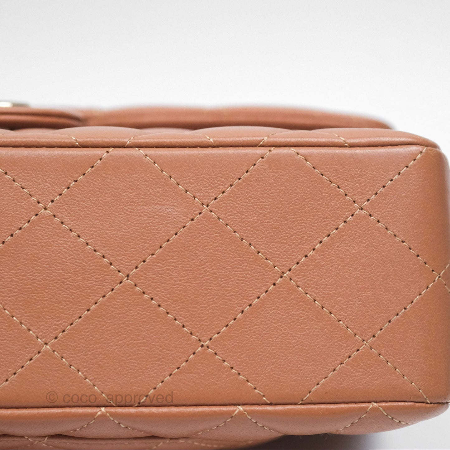 Chanel Small Classic Quilted Flap Dark Beige Caramel Lambskin Gold Hardware