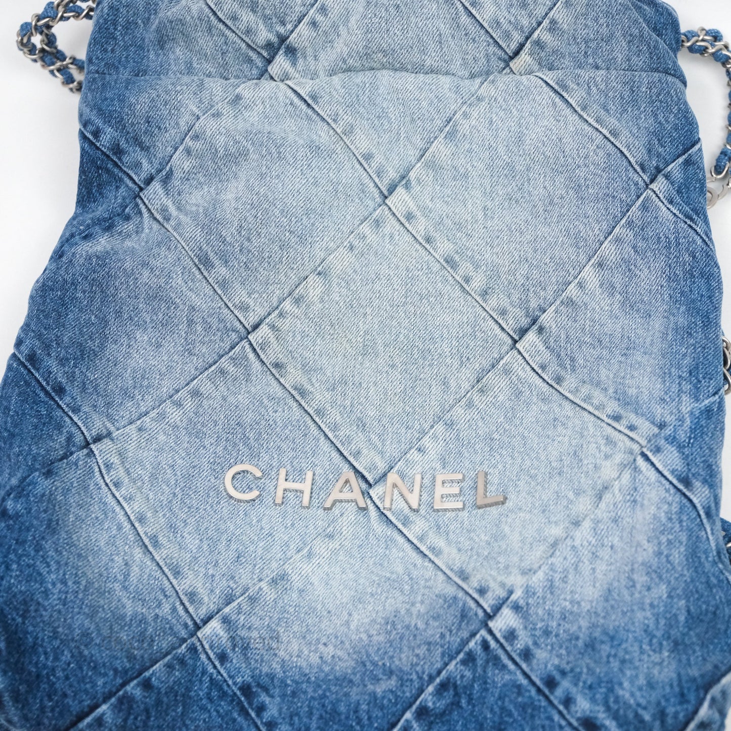 Chanel 22 Small Backpack Blue Denim Ruthenium Hardware