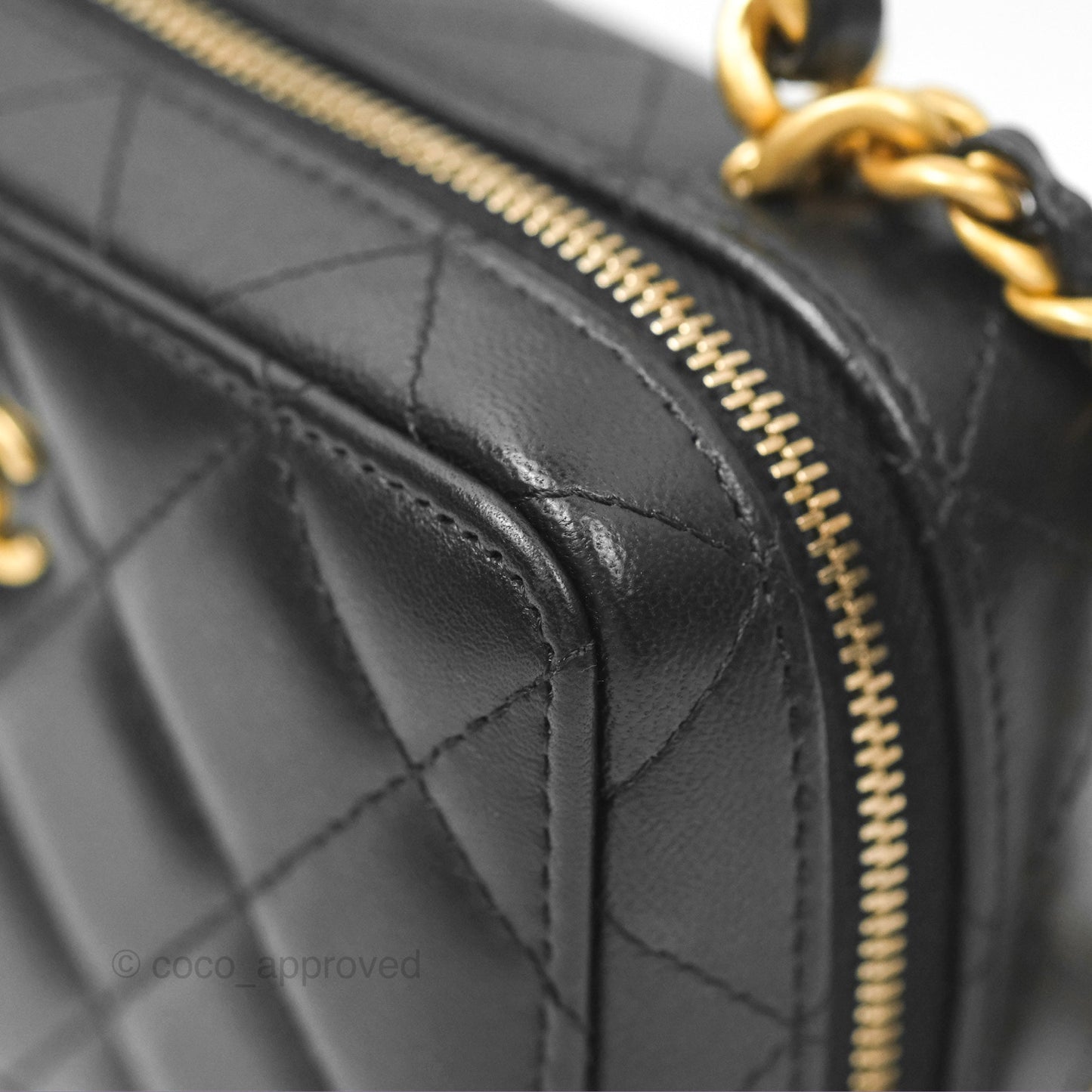 Chanel Top Handle Vanity Case Black Lambskin Aged Gold Hardware 22A