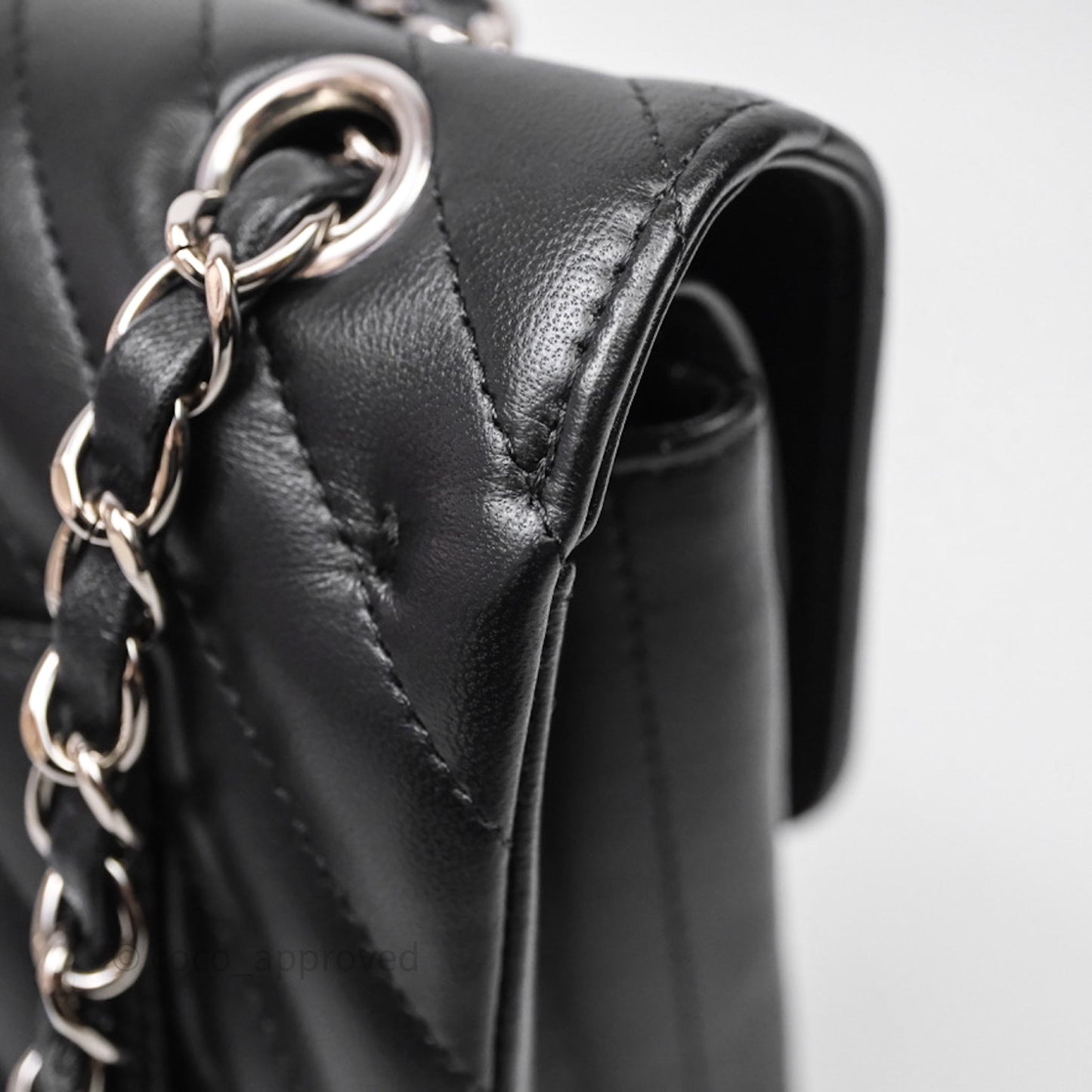 Chanel Small Classic Chevron Flap Black Lambskin Silver Hardware