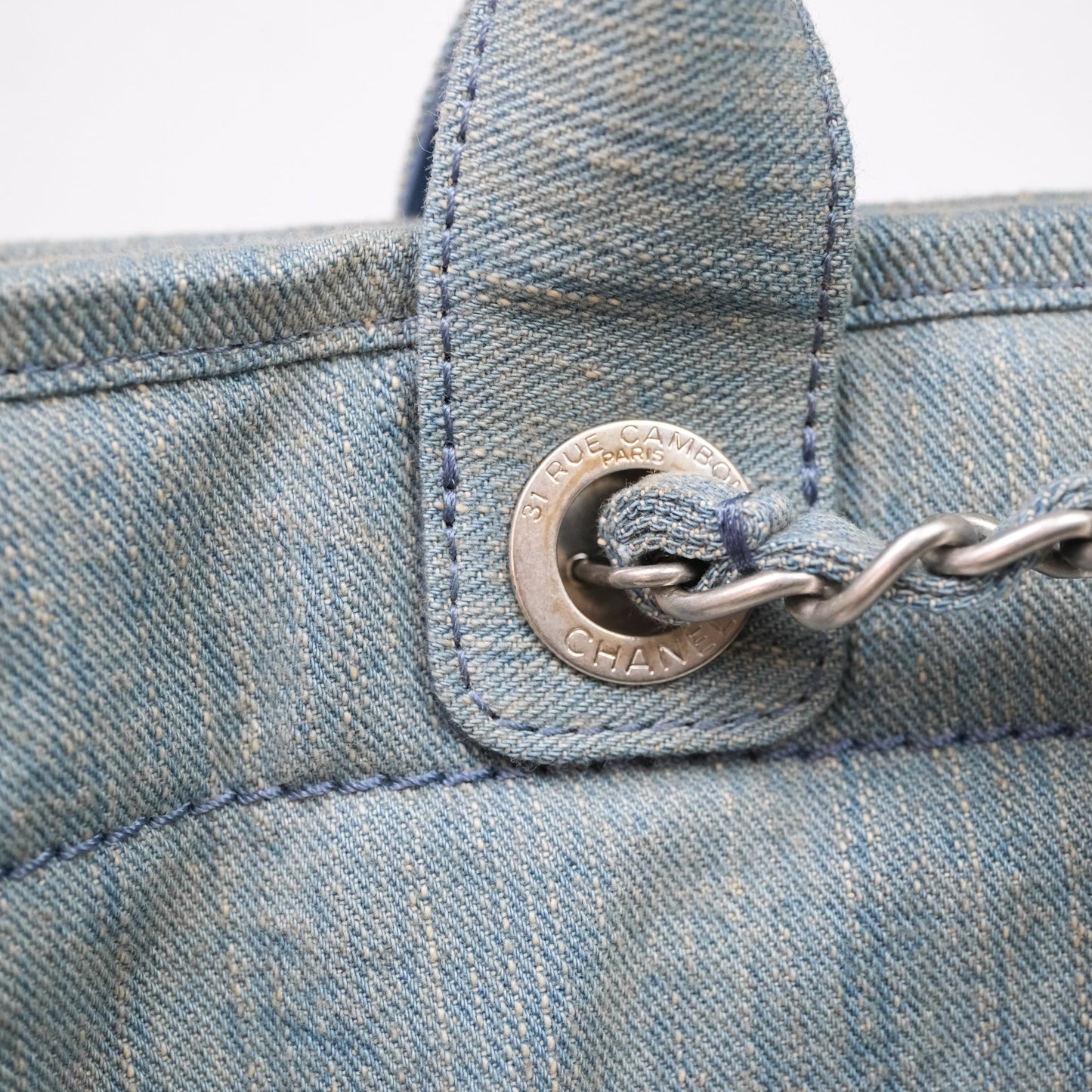 Chanel Large Deauville Tote Blue Washed Denim Matte Silver