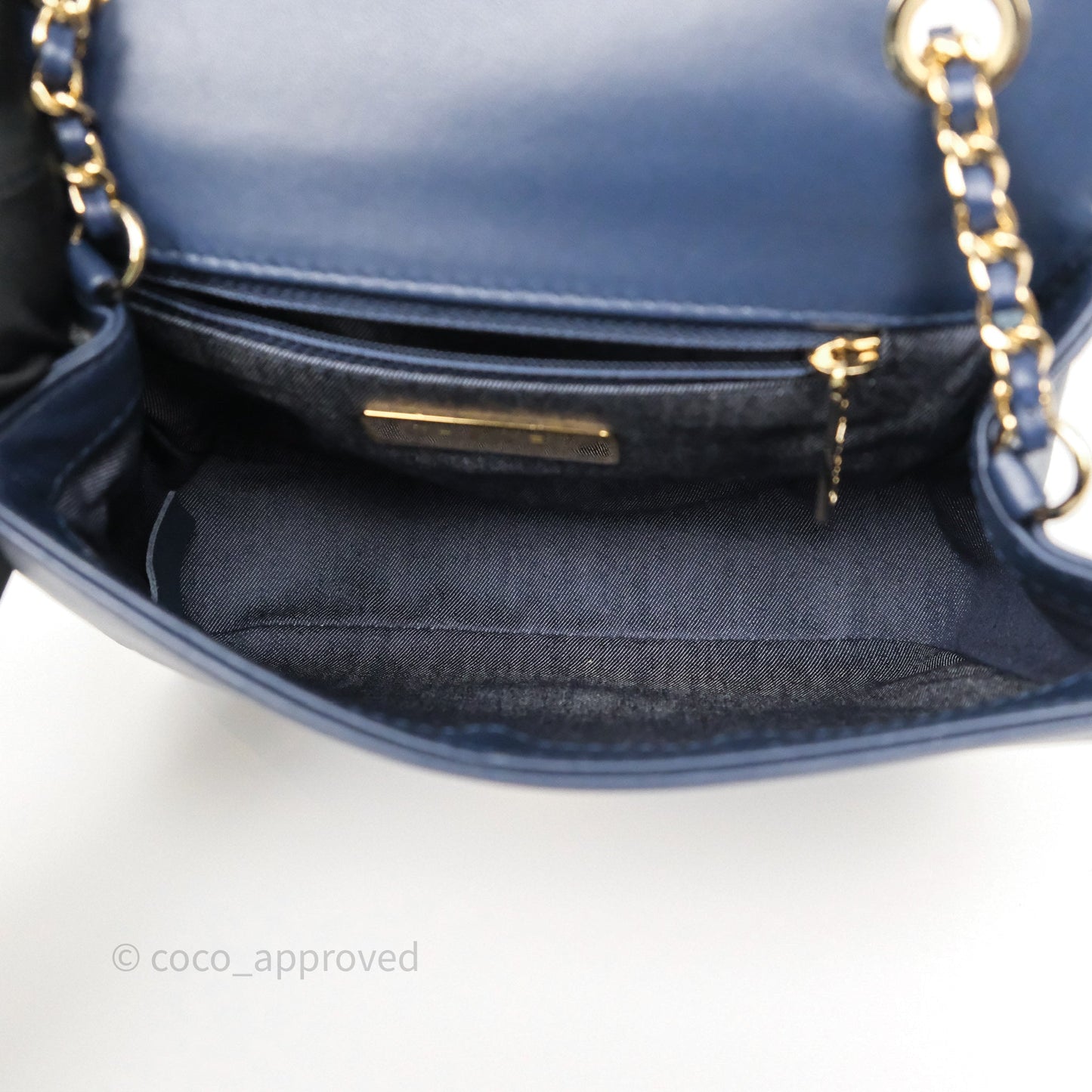 Chanel CC Mania Flap Bag Navy Lambskin Gold Hardware