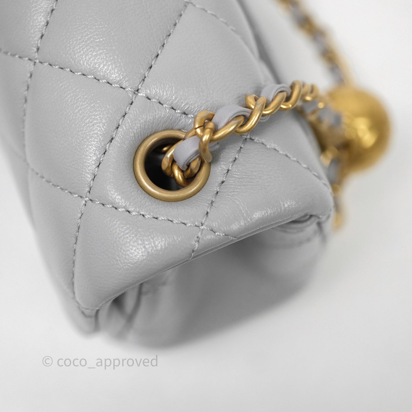 Chanel Pearl Crush Mini Square Quilted Grey Lambskin Aged Gold Hardware