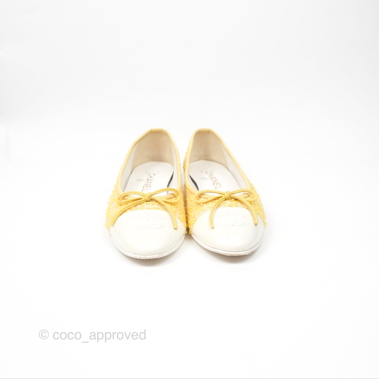 Chanel Ballerina Flats Yellow Tweed White Size 37