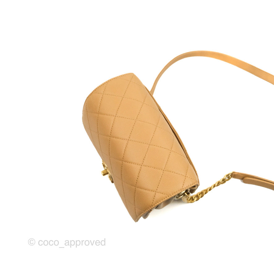 Chanel Mini Messenger Bag Beige Caviar Gold Hardware 21K