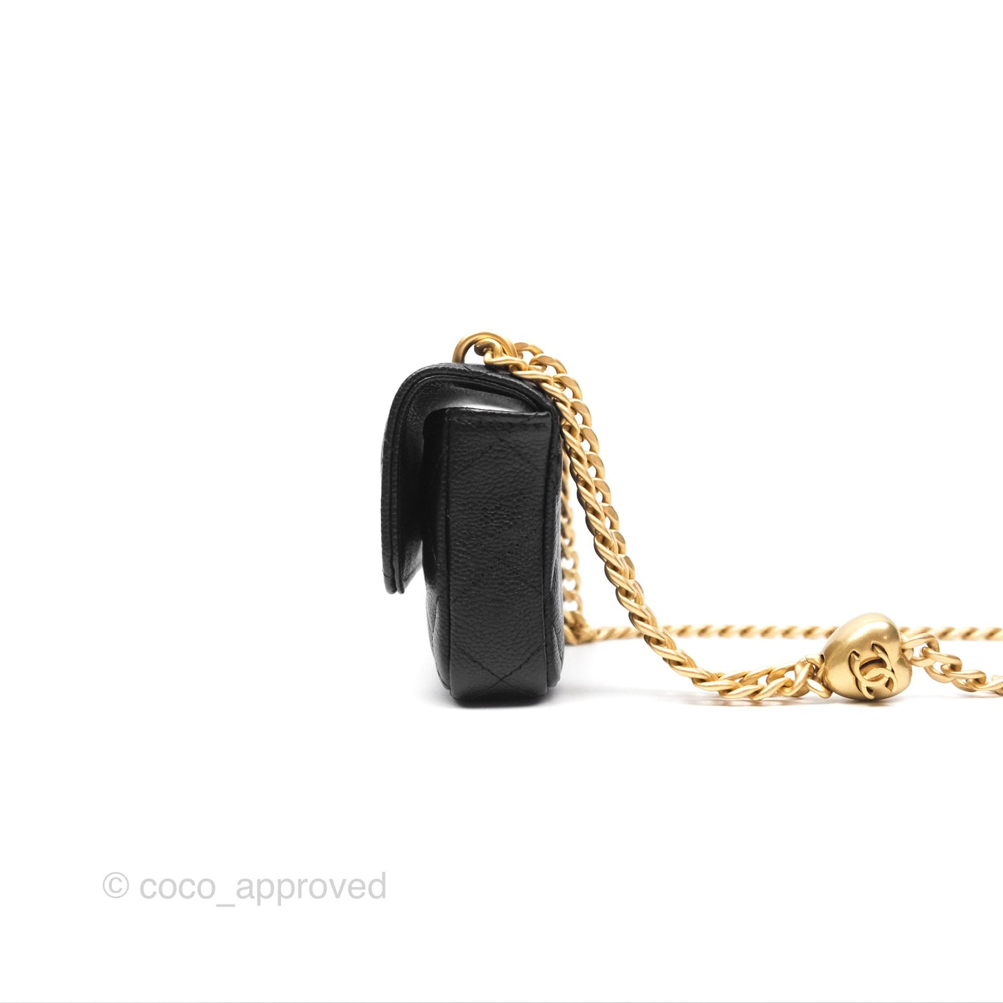 Chanel Mini Clutch With Heart Adjustable Chain Black Caviar Aged Gold Hardware