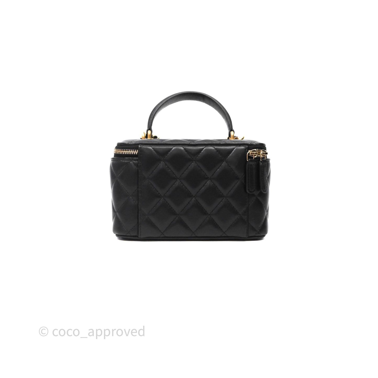 Chanel Top Handle Vanity Rectangular Black Lambskin Aged Gold Hardware