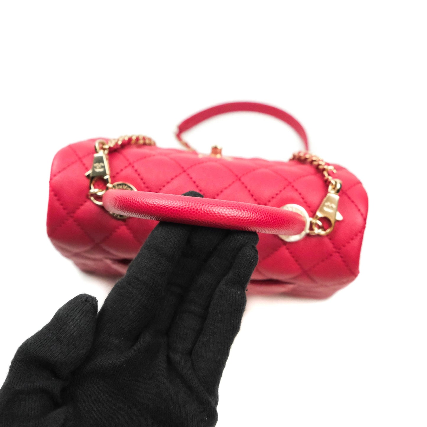 Chanel Small Coco Handle Quilted Caviar Rosy Red Gold Hardware