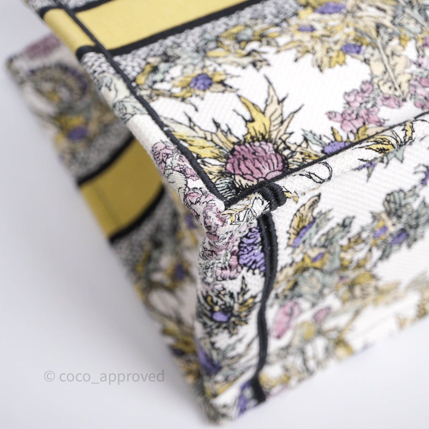 Christian Dior Medium (Old Small) Book Tote Latte Embroidery with Yellow Multicolor Dior Chardons Motif