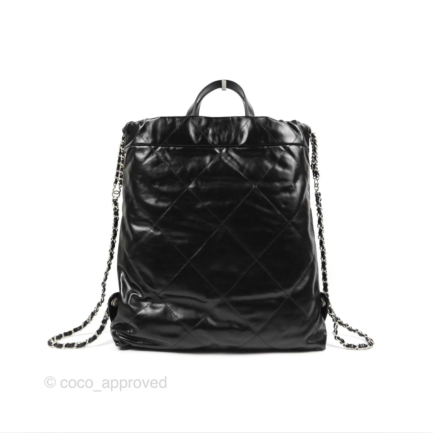 Chanel 22 Medium Shiny Calfskin Quilted Backpack Black