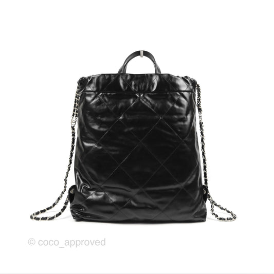 Chanel 22 Medium Shiny Calfskin Quilted Backpack Black