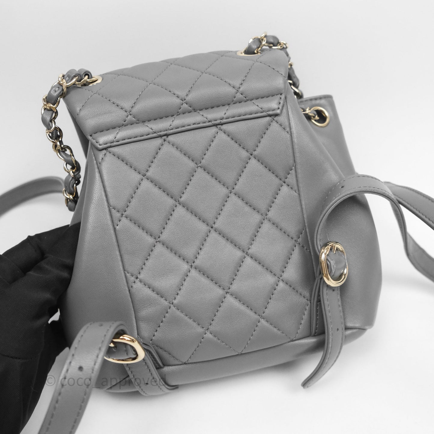 Chanel Small Duma Drawstring Backpack Grey Lambskin Gold Hardware