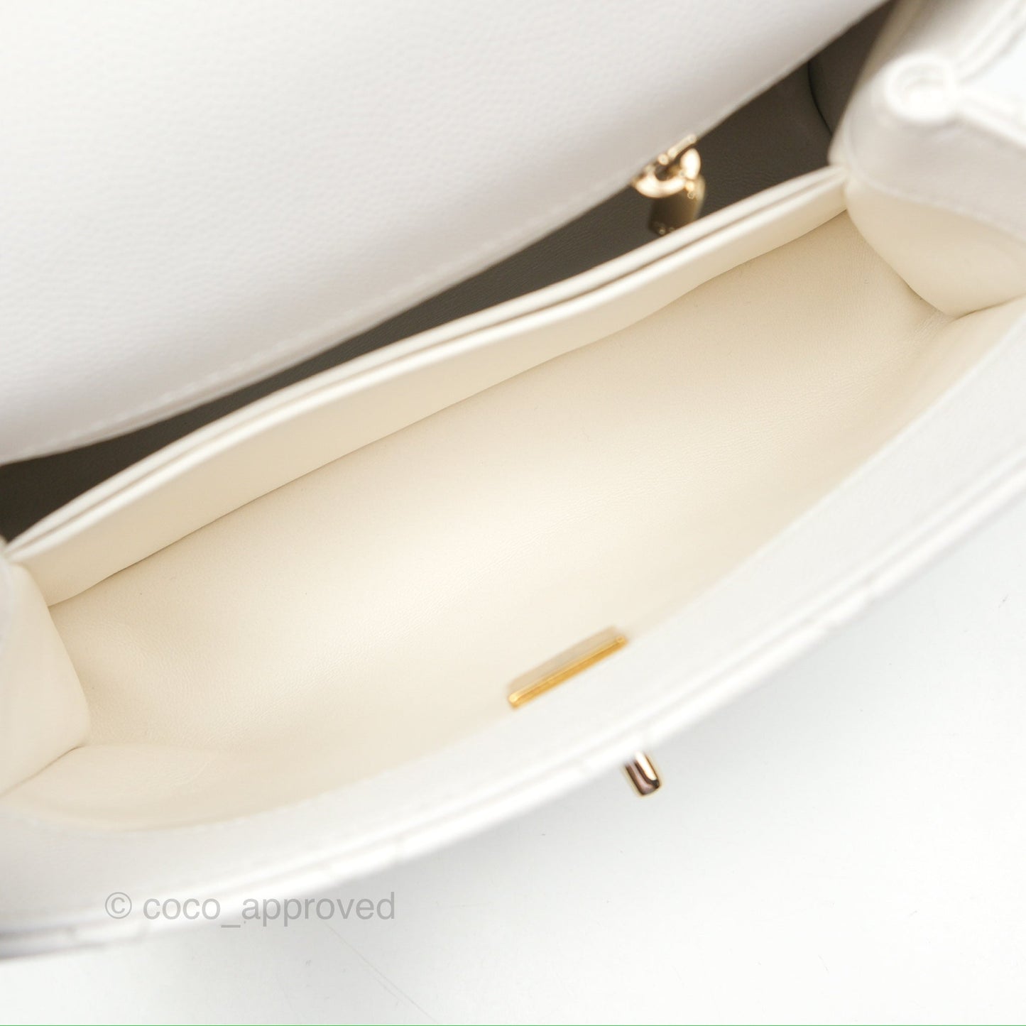 Chanel Small Quilted Coco Handle White Caviar Gold Hardware