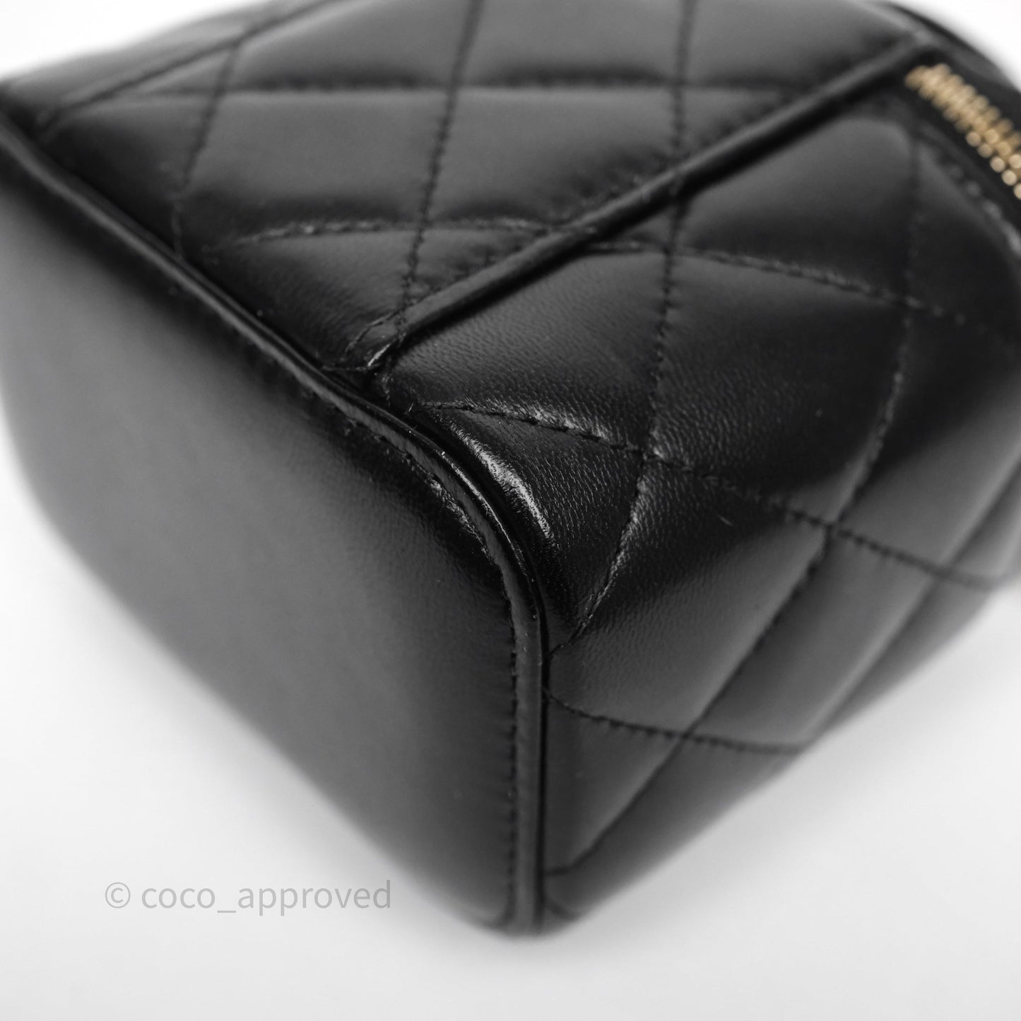 Chanel Mini Top Handle Vanity With Chain Black Lambskin Aged Gold Hardware