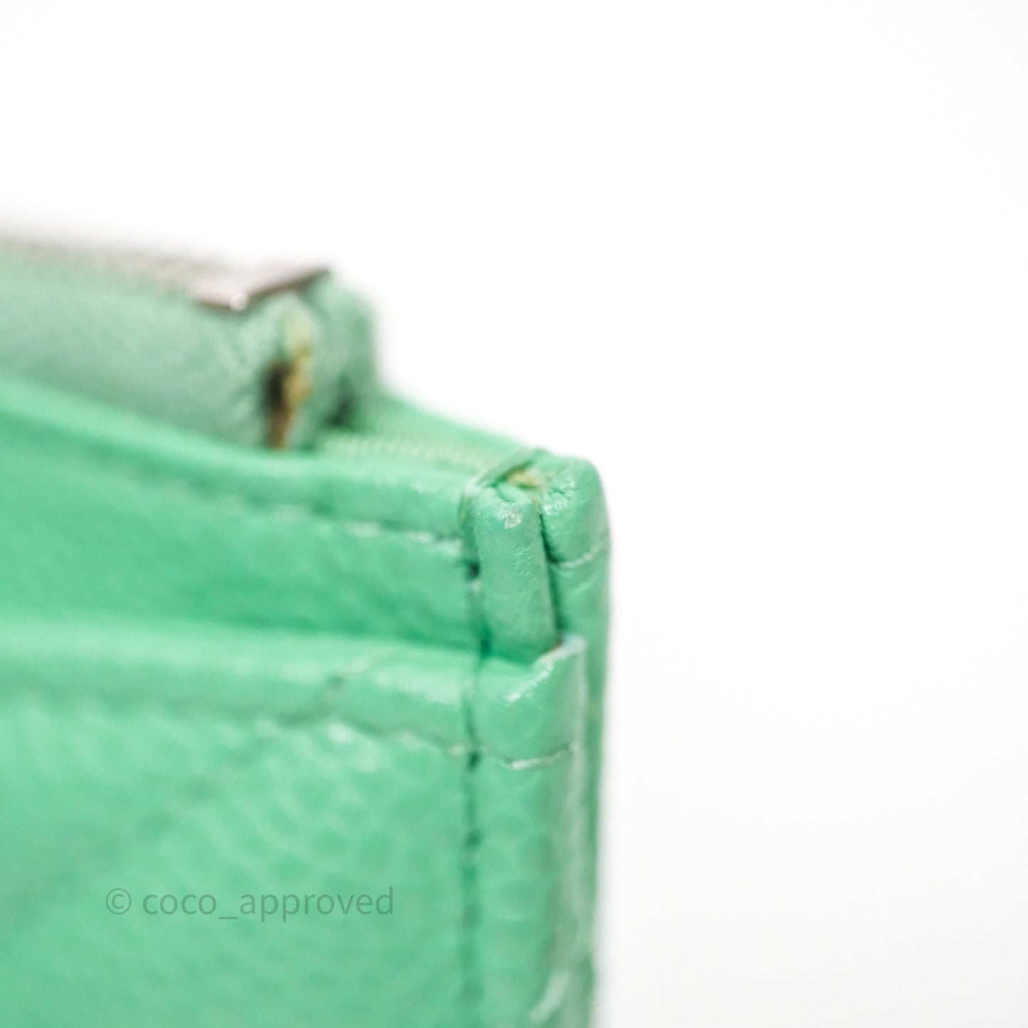 Chanel Long Zip Chevron Green Wallet Silver Hardware