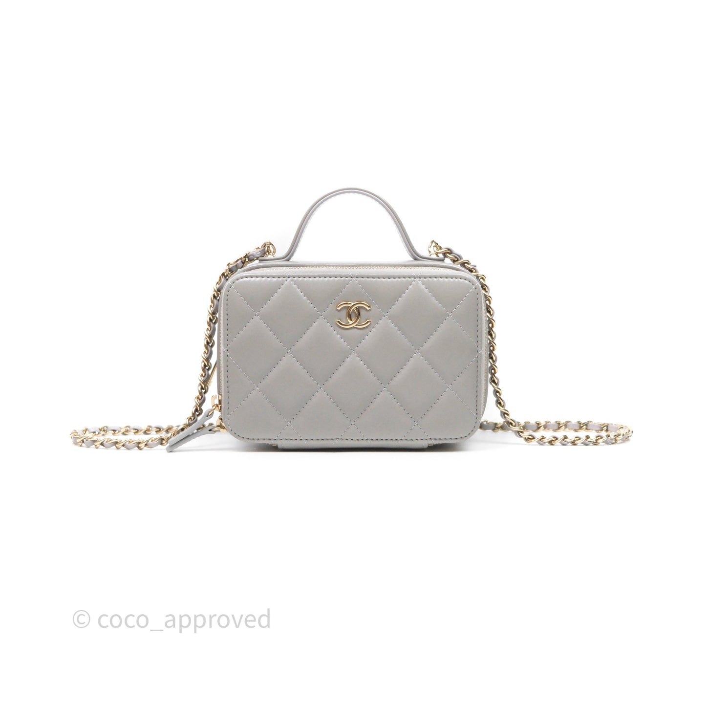 Chanel Mini Top Handle Camera Case Grey Shiny Calfskin Gold Hardware 22B