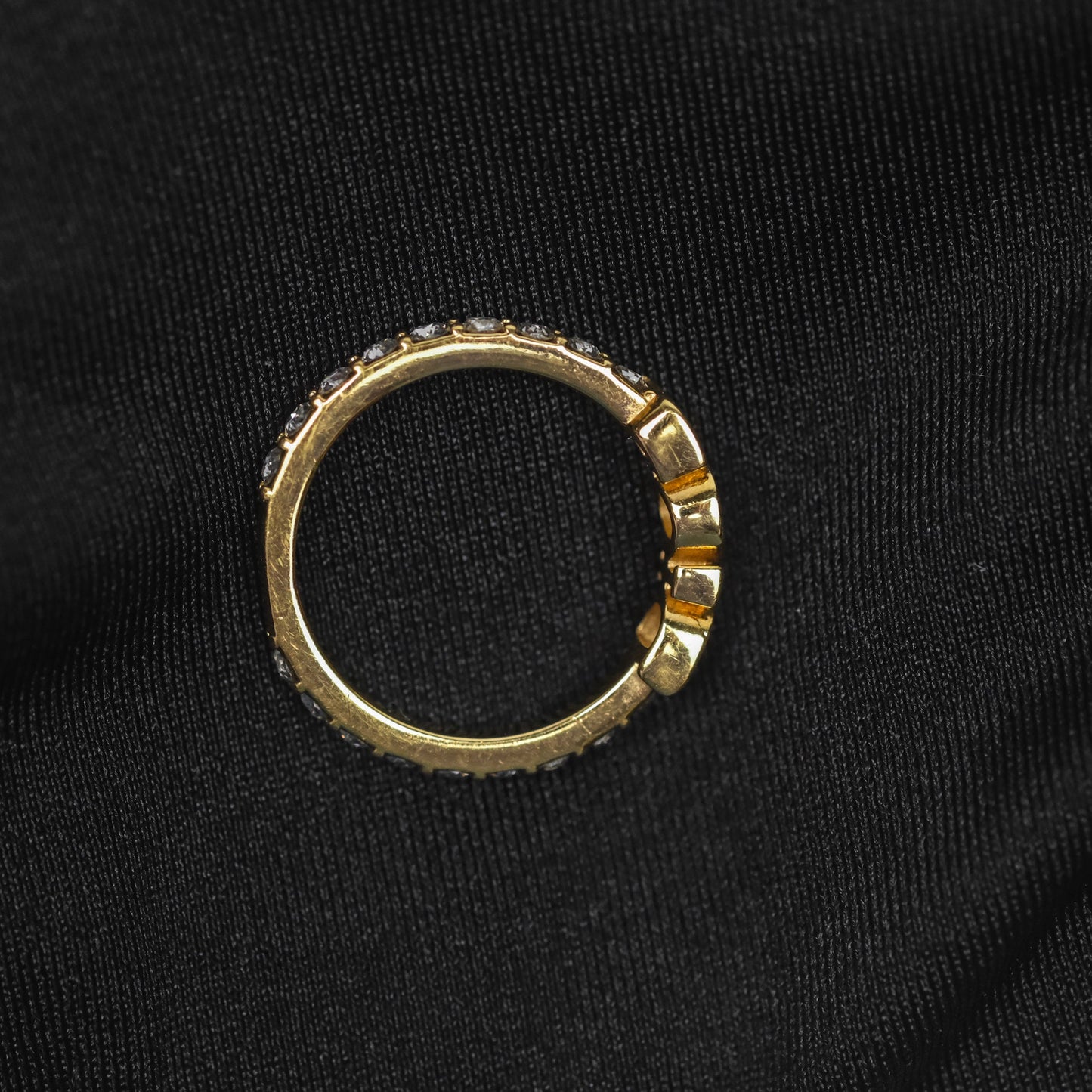 Christian Dior Crystal Logo Ring Gold Tone Size M