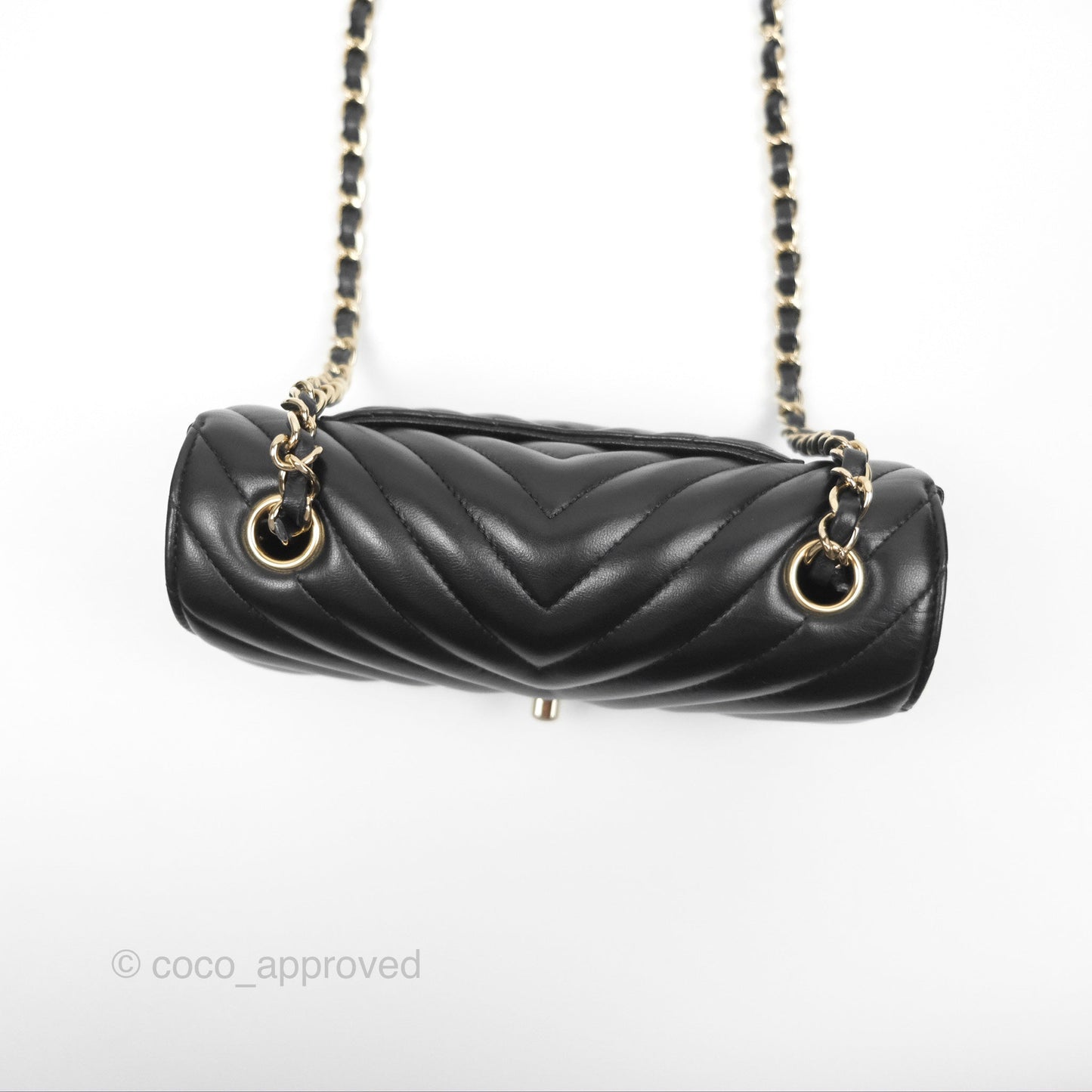 Chanel Mini Rectangular Flap Chevron Black Lambskin Gold Hardware