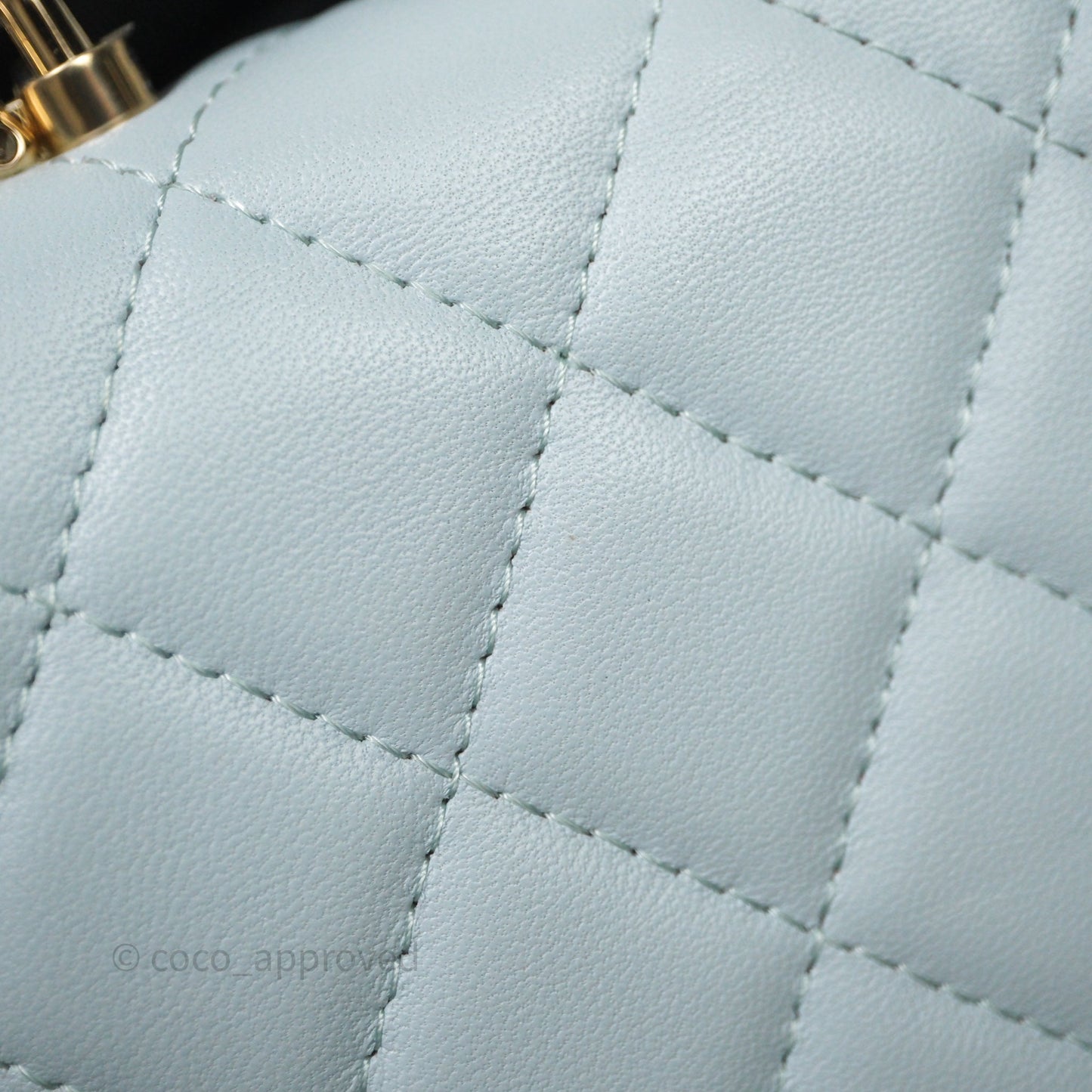 Chanel Mini Handle Flap Coin Purse With Chain Light Blue Lambskin Gold Hardware