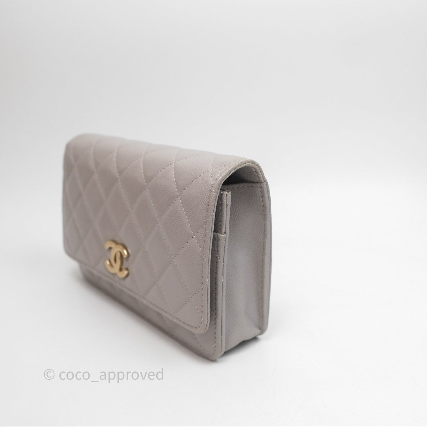 Chanel Classic Quilted Wallet on Chain WOC Grey Caviar Gold Hardware