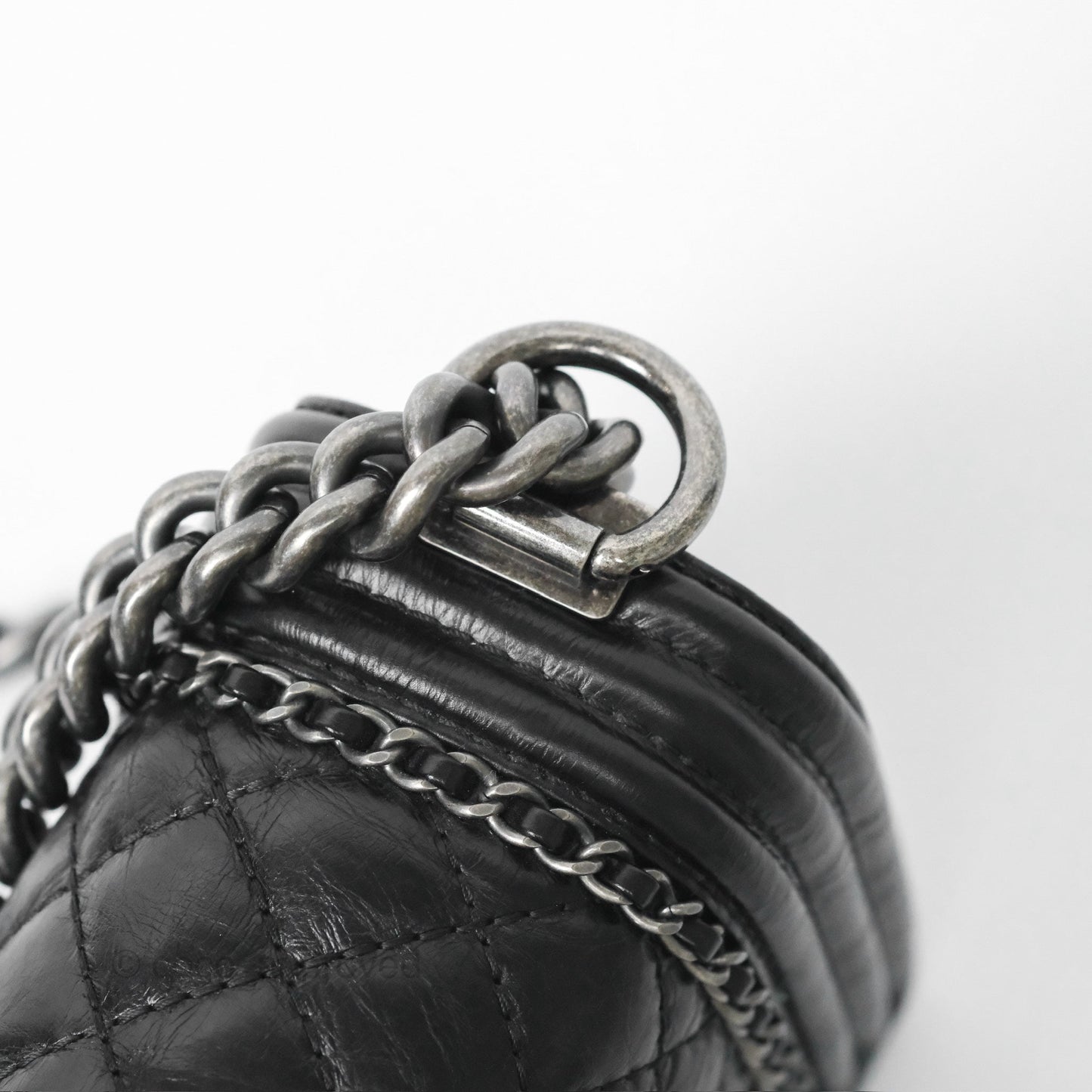 Chanel Small Chain Around Boy Quilted Black Aged Calfskin Ruthenium Hardware
