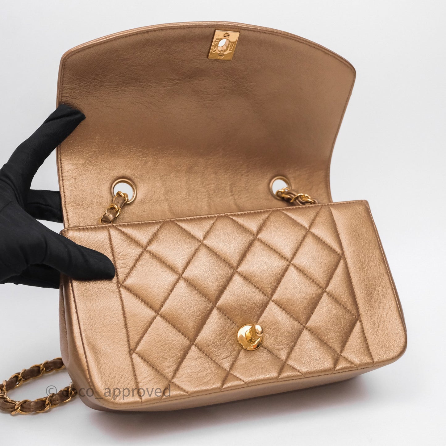 Chanel Vintage Small Quilted Classic Diana Flap Bag Gold Lambskin 24K Gold Hardware